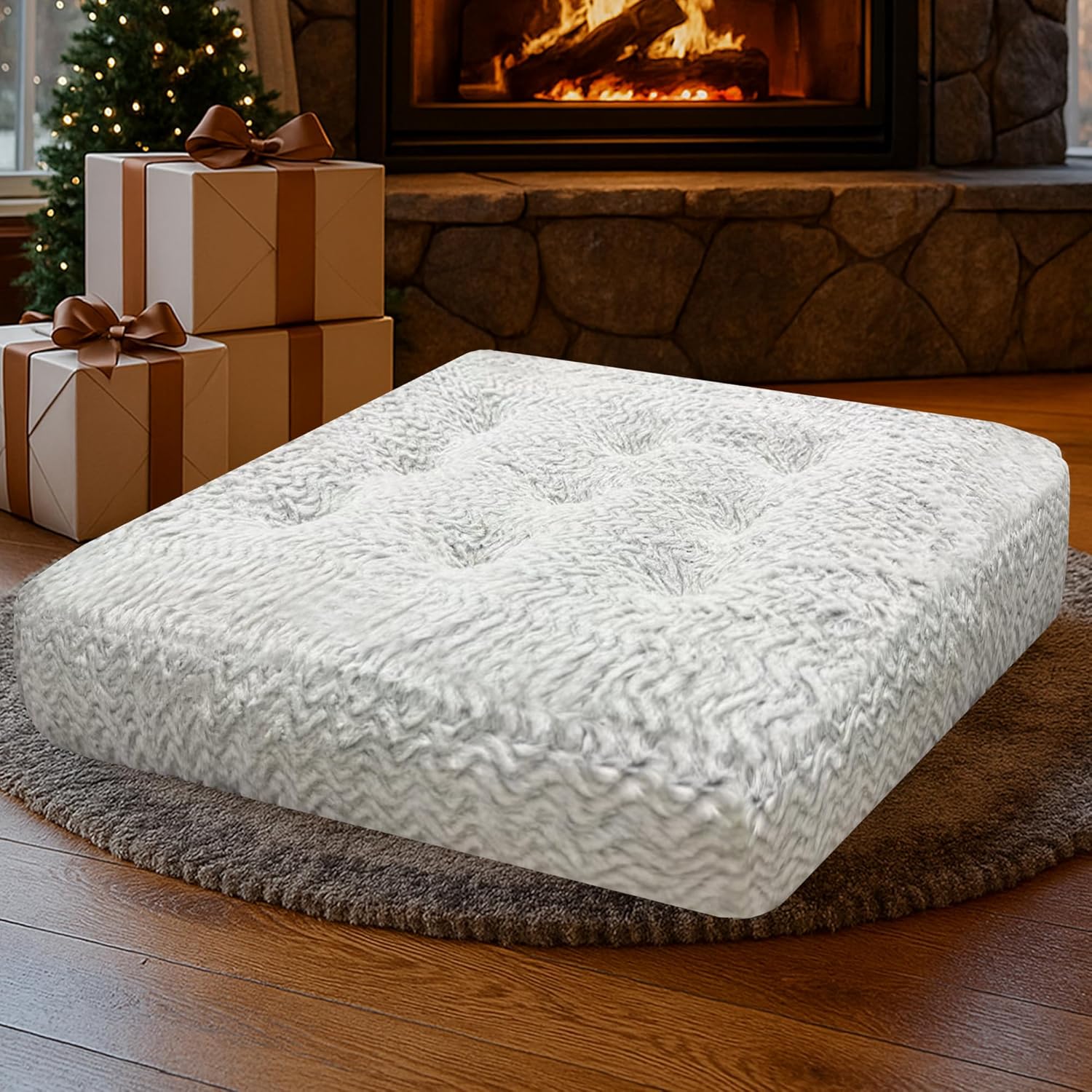 Meditation Floor Pillow Set of 2, Round Large Pillows Seating for Adults, Tufted Corduroy Cushion for Living Room Tatami, Beige 22 Inch