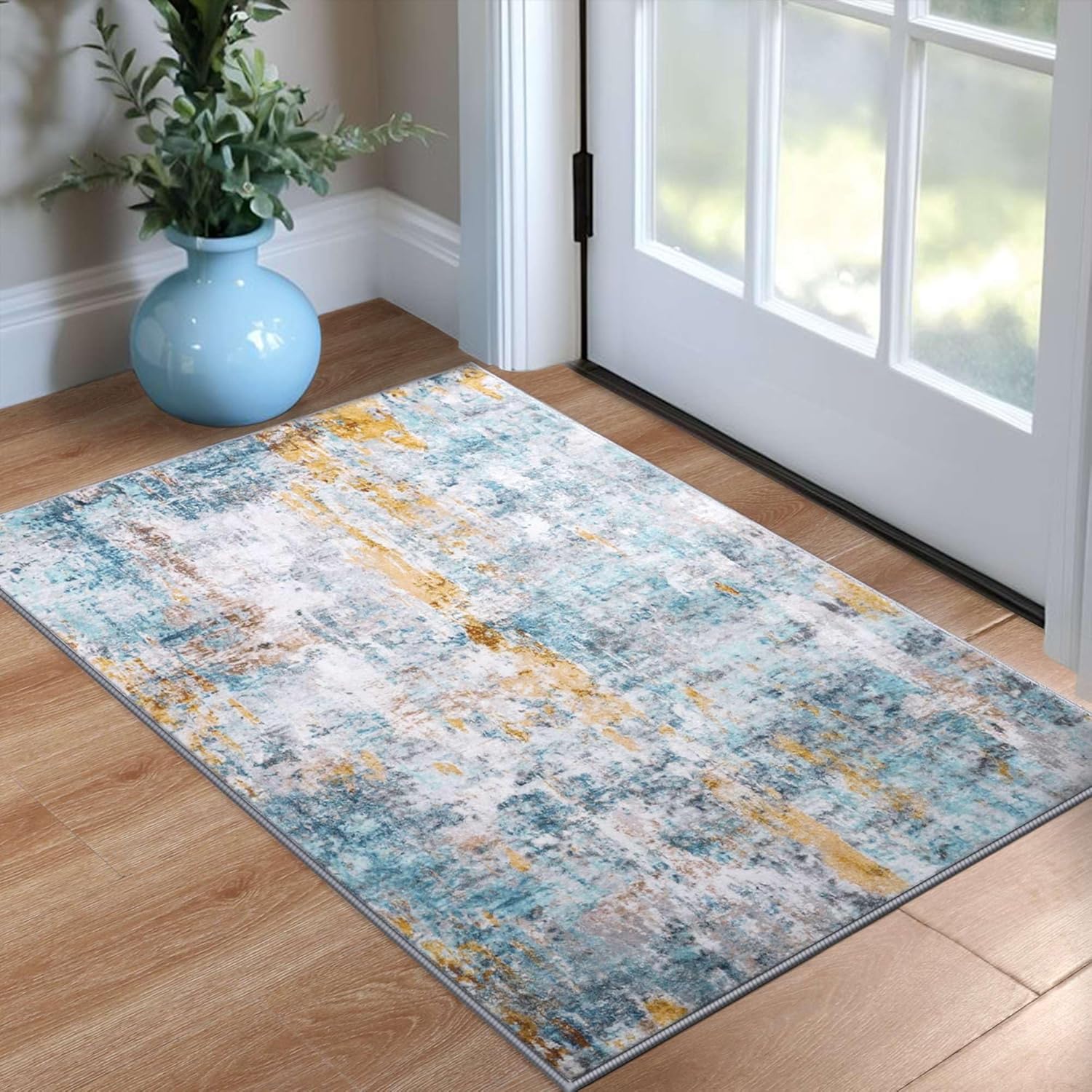 Living Room Rug 8x10 Gray Area Rugs Machine Washable Abstract Boho Large Rug Non-Slip Non-Shedding Faux Wool Indoor Vintage Carpet for Bedroom, Classroom, Dining Room, Kids Playroom