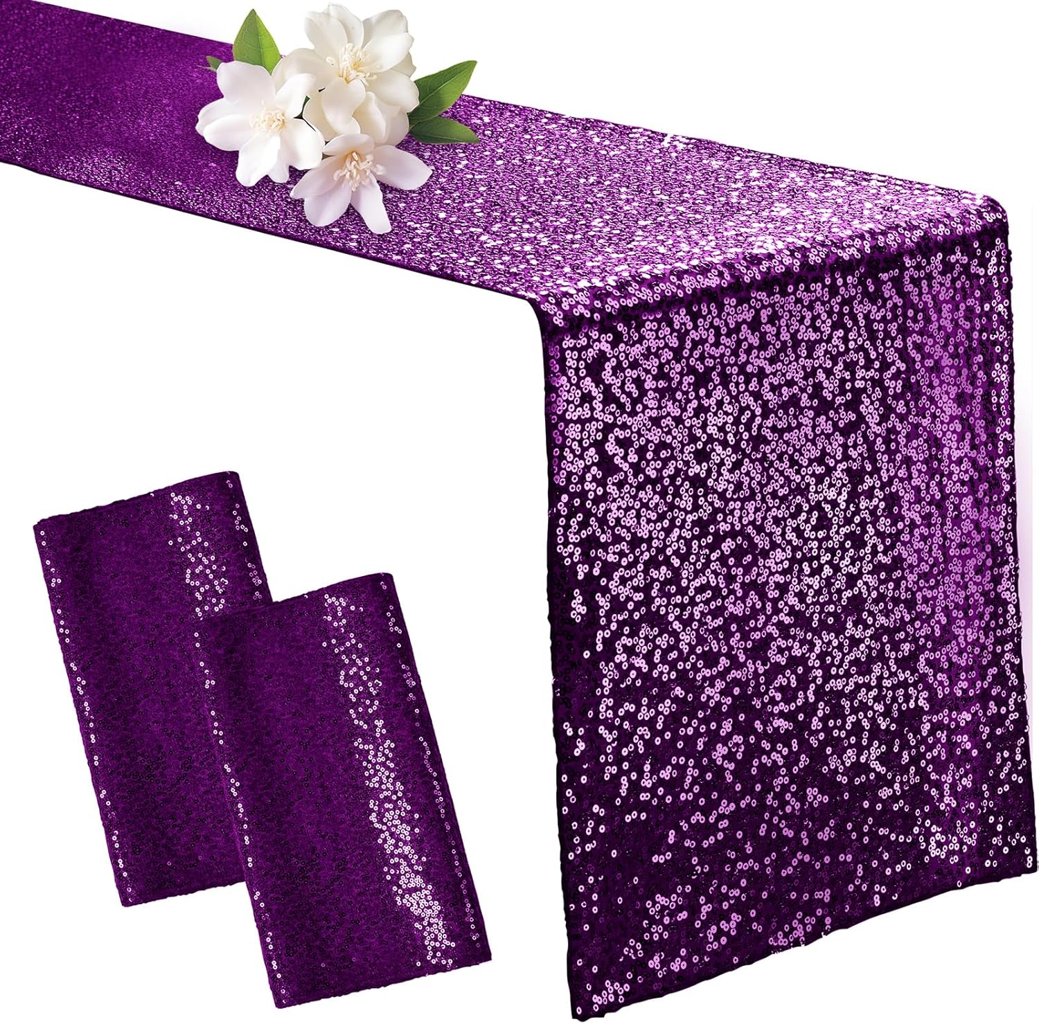 Aormenzy 12 Pack Silver Sequin Table Runner 12" x 72", Glitter Sparkle Sequin Runners for Birthday Party Wedding Banquet & Baby Shower, Party Table Decorations Supplies