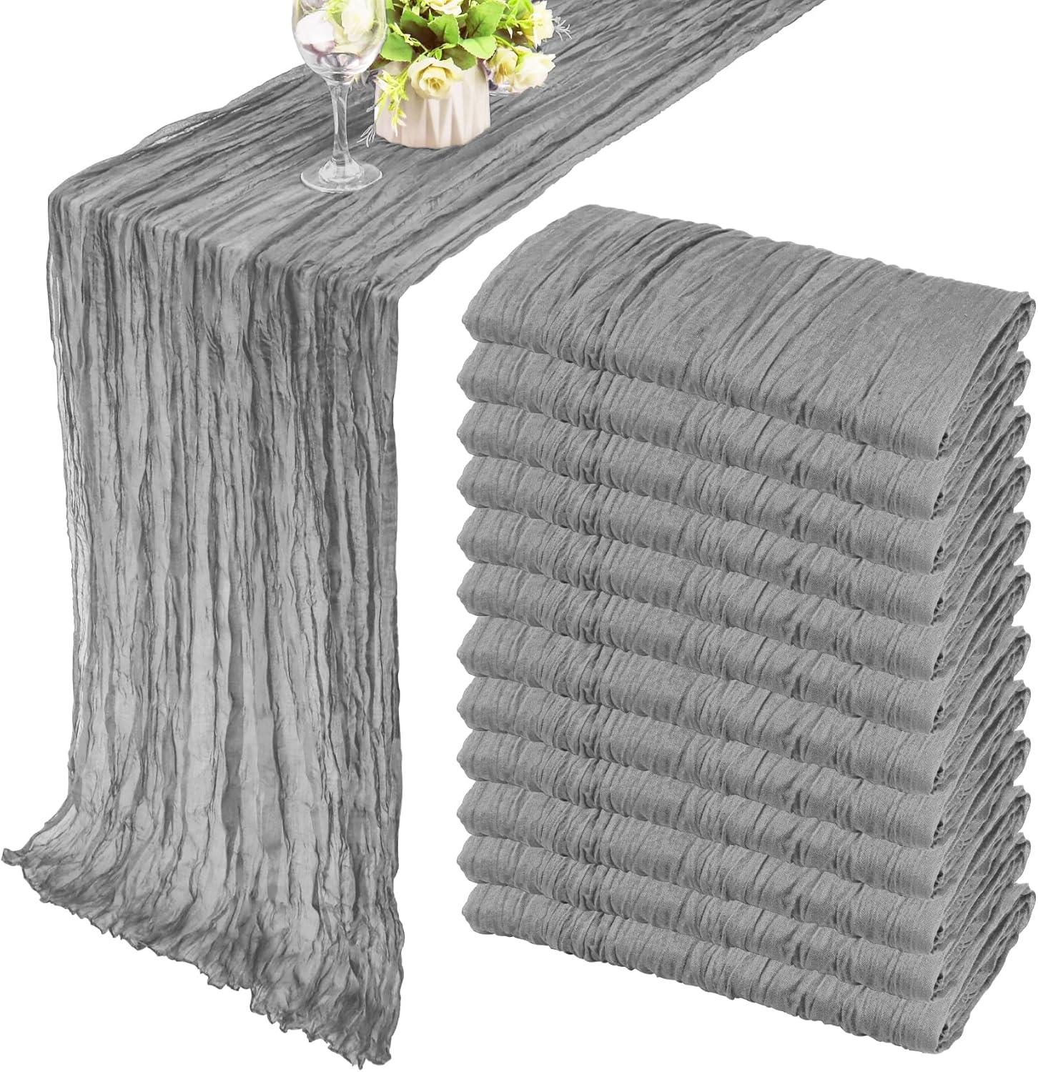 12 Pack 10Ft Cheesecloth Table Runner 35x120 Inch Boho Gauze Table Runner Cheese Cloth Long Romantic Table Runners for Wedding Bridal Shower Birthday Party Table Decor (Dusty Sage Green)