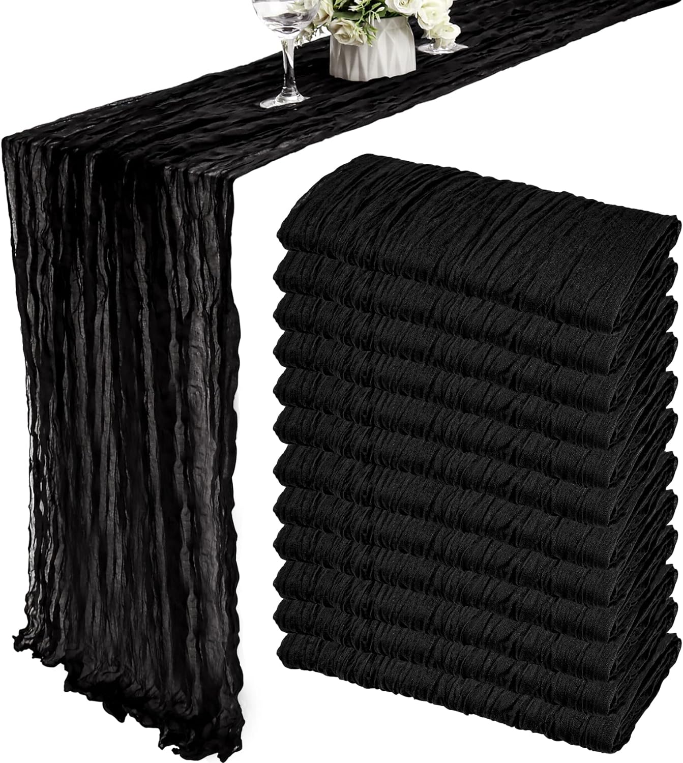 12 Pack 10Ft Cheesecloth Table Runner 35x120 Inch Boho Gauze Table Runner Cheese Cloth Long Romantic Table Runners for Wedding Bridal Shower Birthday Party Table Decor (Dusty Sage Green)