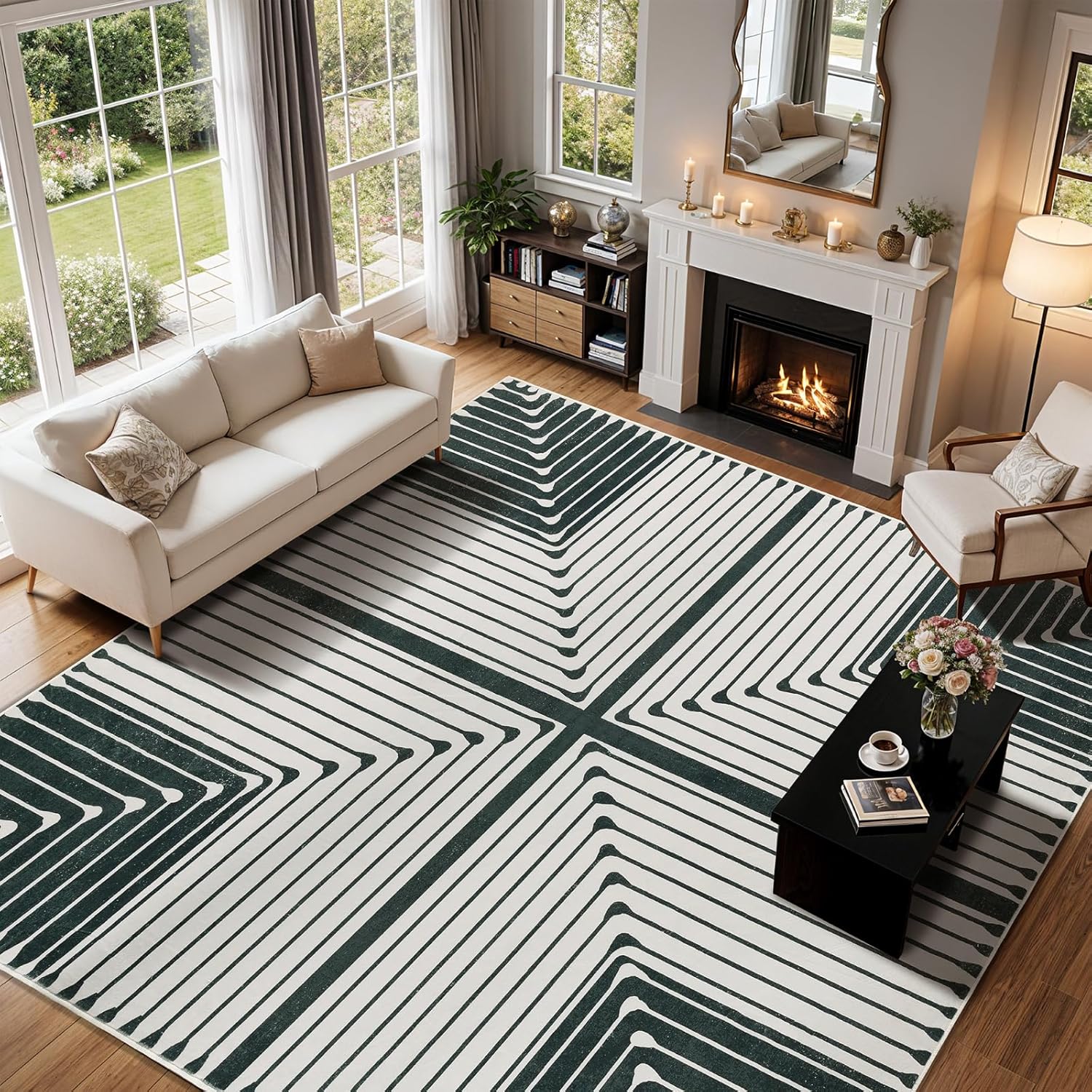 LIANLAM Washable Rug 8x10 Area Rugs for Living Room - Stain Resistant Non-Slip Backing Boho Rug for Bedroom,Durable & Ultra-Thin Vintage Large Area Rug(8x10,Black)