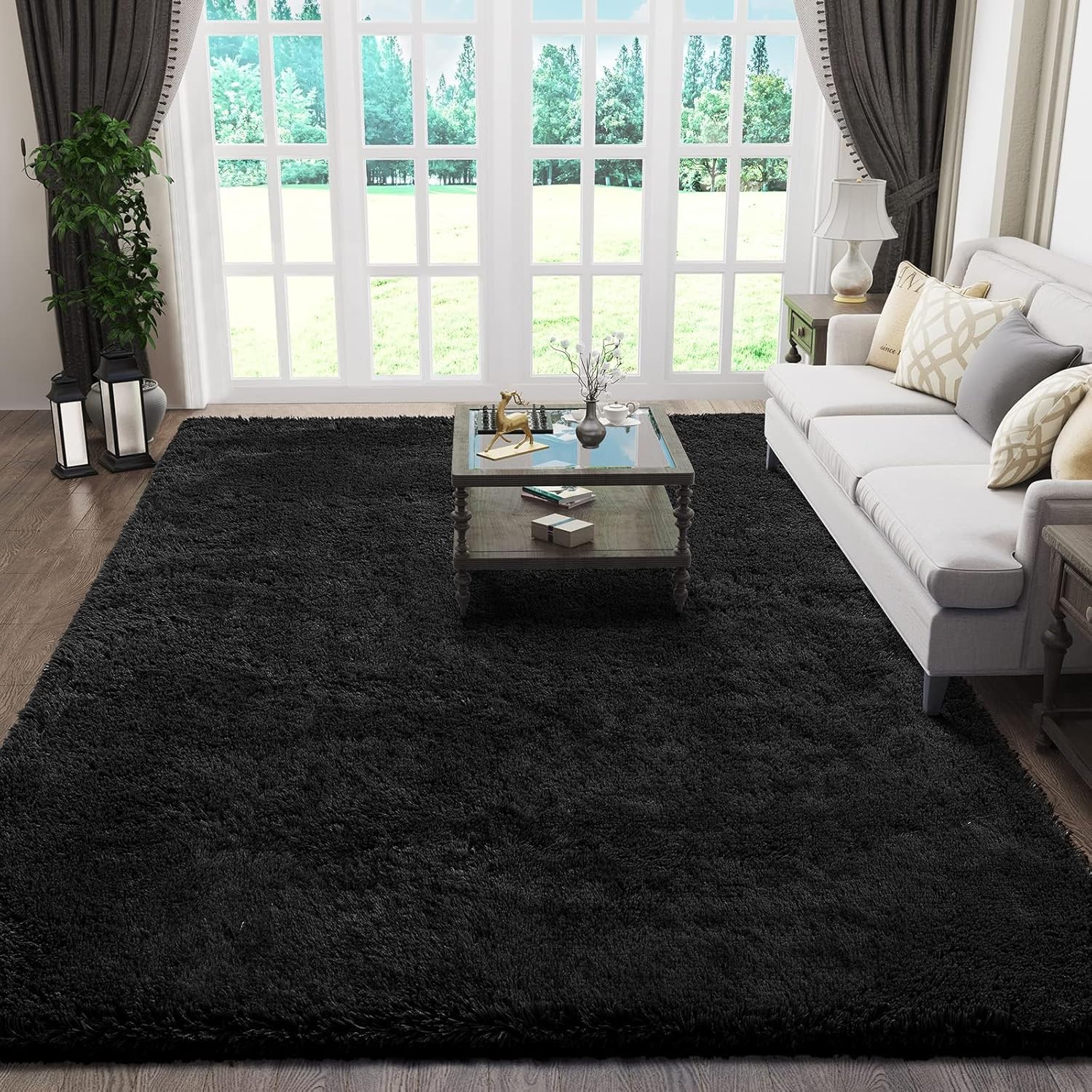 Ophanie Area Rugs 9x12 Living Room, Large Grey Bedroom Carpet, Big Shag Indoor Thick Soft Nursery Rug, Gray Fluffy Carpets for Boy and Girls Room Dorm Home Decor Aesthetic