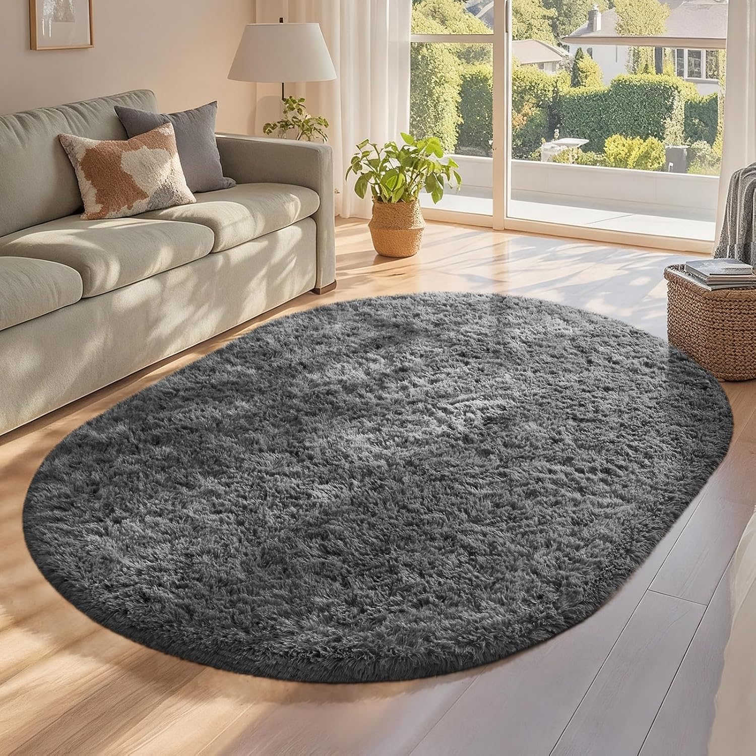 Ophanie Area Rugs 9x12 Living Room, Large Grey Bedroom Carpet, Big Shag Indoor Thick Soft Nursery Rug, Gray Fluffy Carpets for Boy and Girls Room Dorm Home Decor Aesthetic