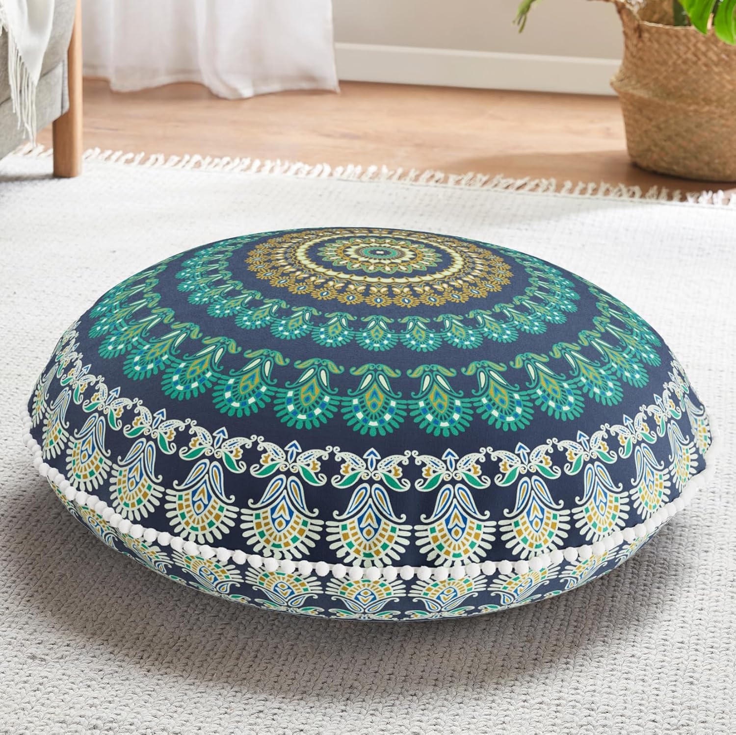 Codi Meditation Floor Pillow Set of 2, Round Large Pillows Seating for Adults, Bohemian Mandala Circle Cushion for Outdoor Fireplace Yoga Living Room, 32 Inch, Memory Foam Added, Purple Orchid New