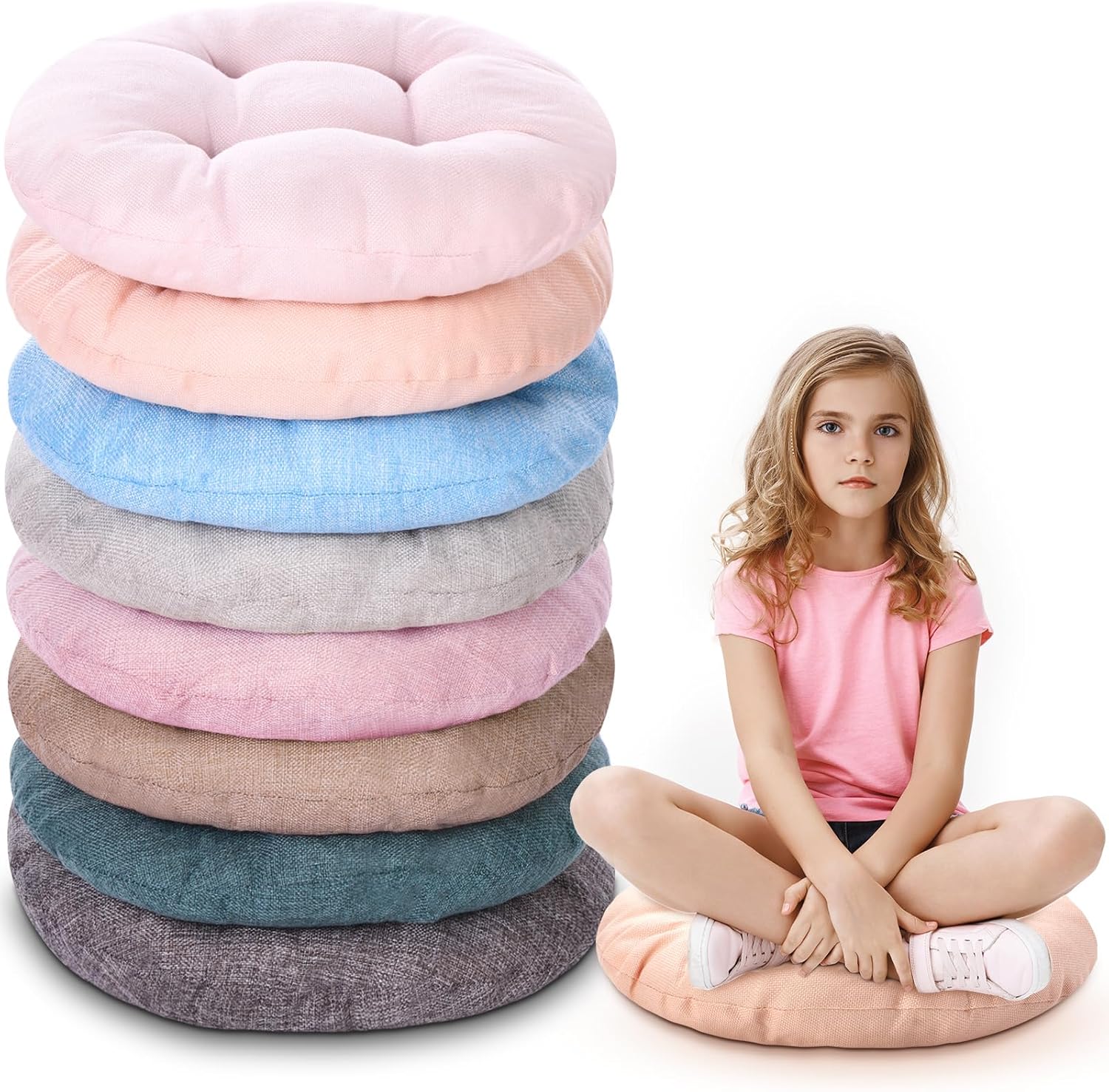 Fumete 8 Pcs 16 Inch Round Floor Cushions for Kids and Toddlers, Flexible Seating Classroom Furniture Floor Pillow for Home, Daycare, Preschool, Yoga and Meditation (Red)