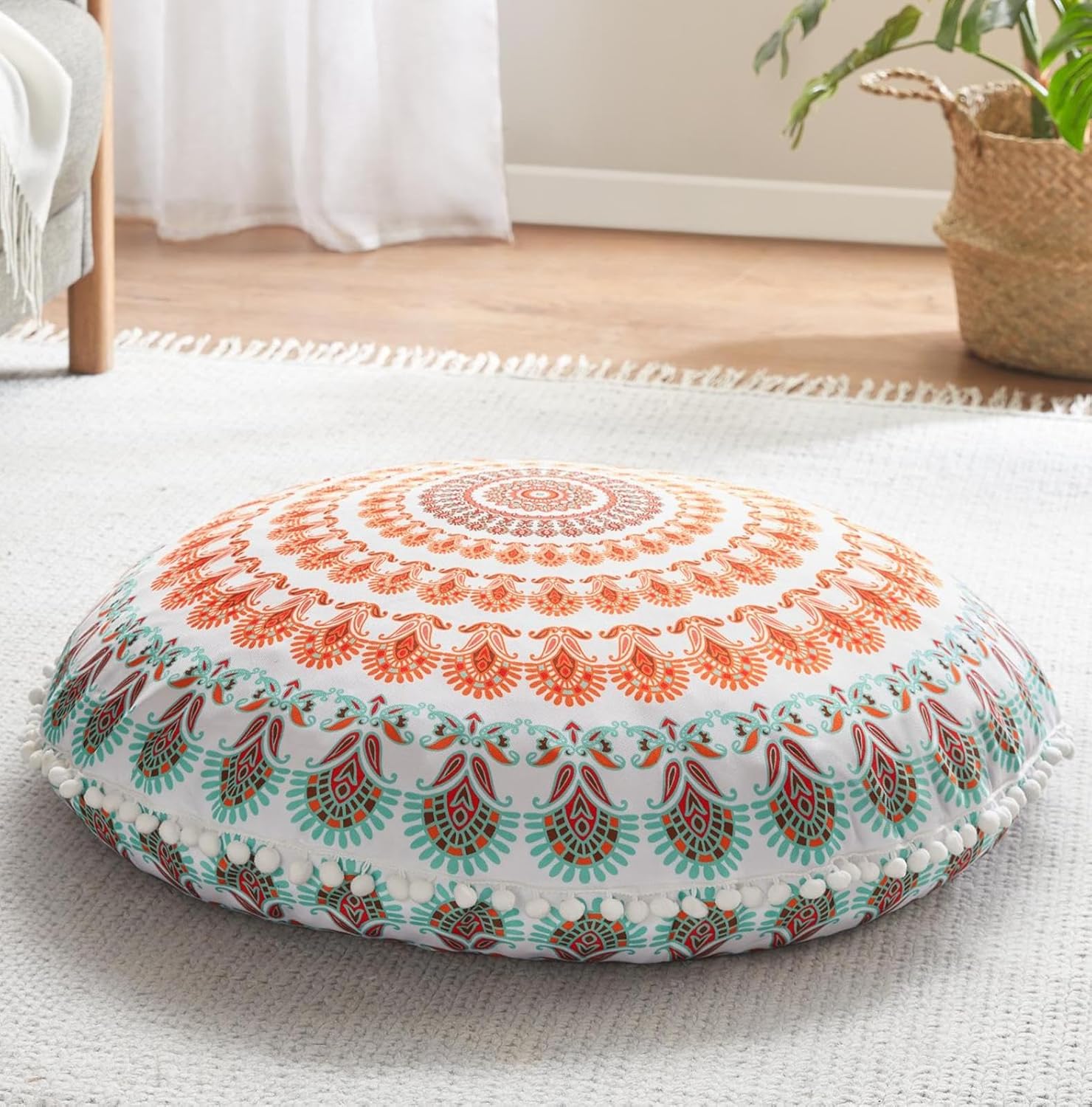 Codi Meditation Floor Pillow Set of 2, Round Large Pillows Seating for Adults, Bohemian Mandala Circle Cushion for Outdoor Fireplace Yoga Living Room, 32 Inch, Memory Foam Added, Purple Orchid New