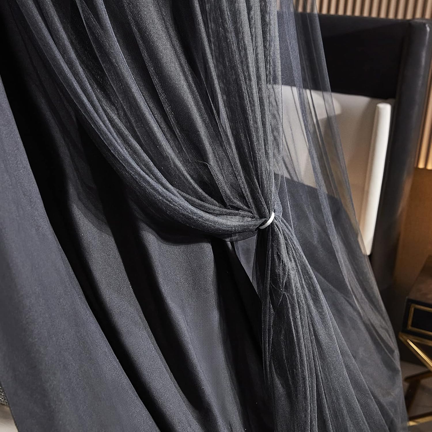 Kertnic Luxurious Bed Canopy for Girls & Adults - Double Layer Princess Canopy with Lace, Round Dome Mosquito Netting for Queen/King Bed Tent (Black)