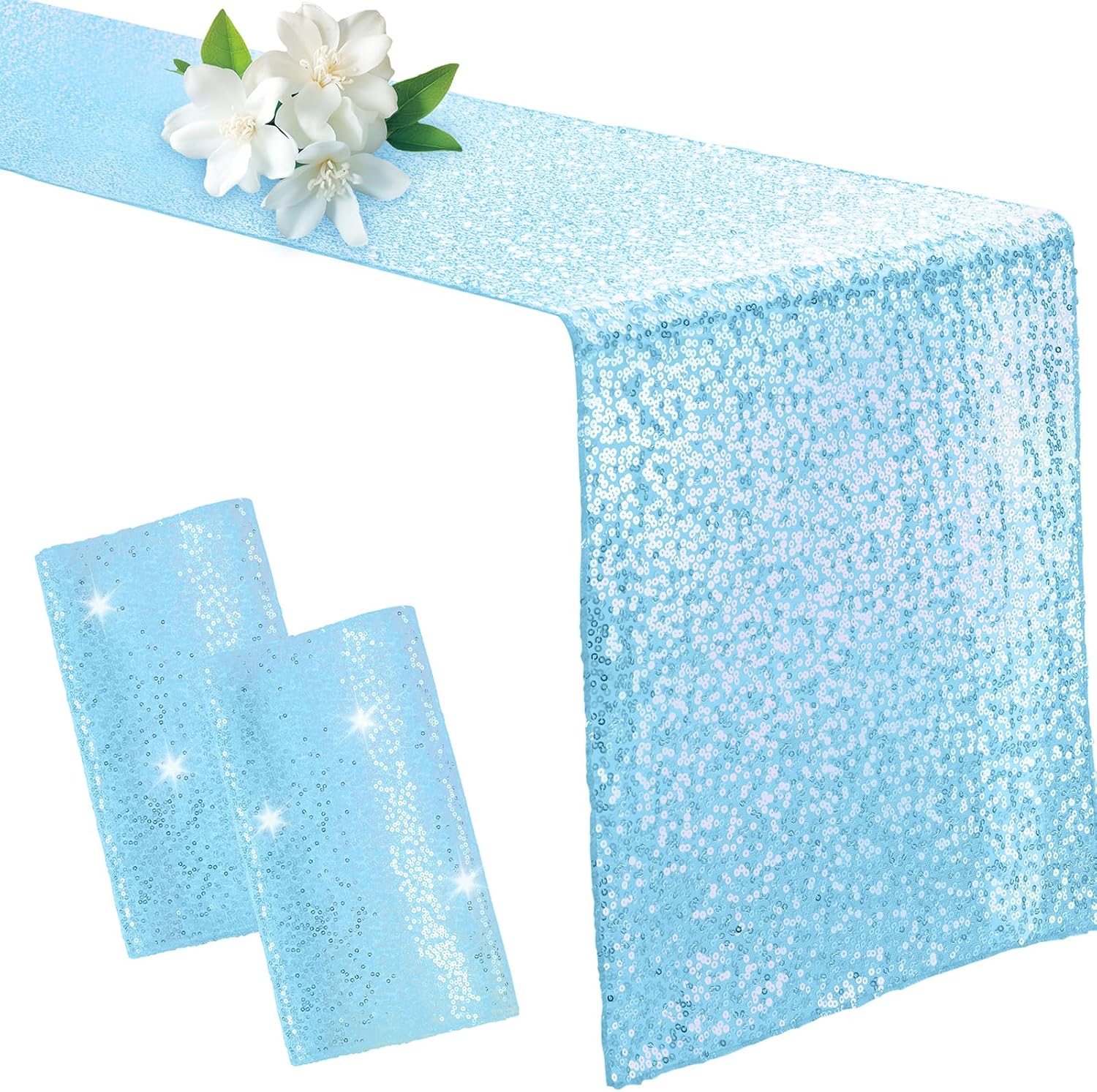 Aormenzy 12 Pack Silver Sequin Table Runner 12" x 72", Glitter Sparkle Sequin Runners for Birthday Party Wedding Banquet & Baby Shower, Party Table Decorations Supplies