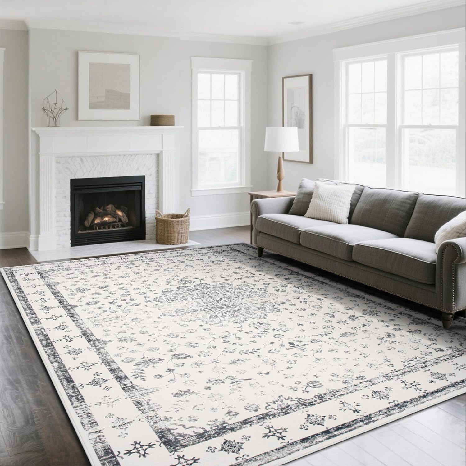 Srugn Washable Rugs 8x10 Area Rugs for Living Room,Ultra Soft Faux Wool Retro Rugs for Bedroom,Dining Room,Non Slip&Non-Shedding Low Pile Vintage Print Rug Indoor Large Carpets for Home Office Decor