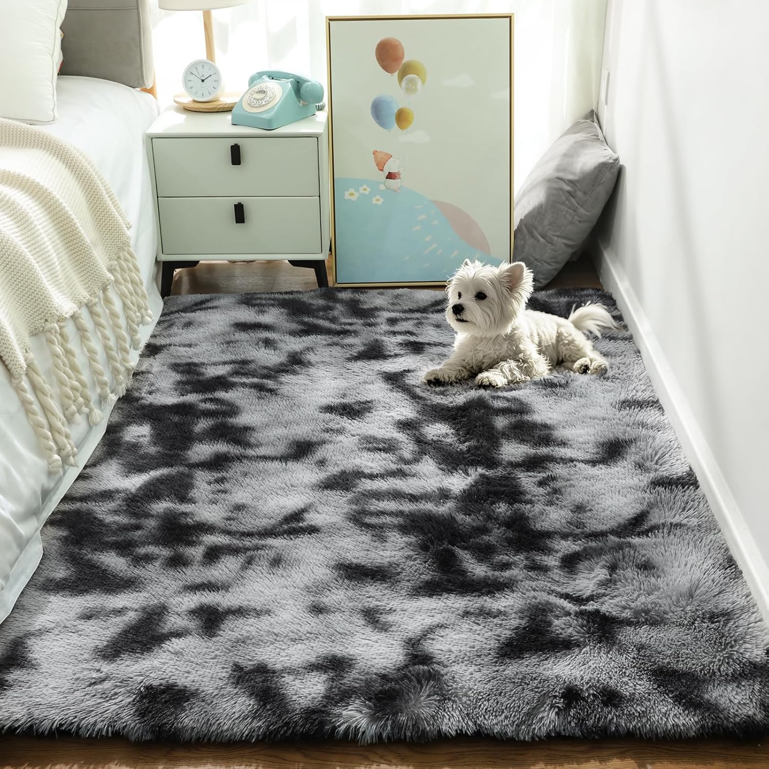 Ophanie Area Rugs 9x12 Living Room, Large Grey Bedroom Carpet, Big Shag Indoor Thick Soft Nursery Rug, Gray Fluffy Carpets for Boy and Girls Room Dorm Home Decor Aesthetic