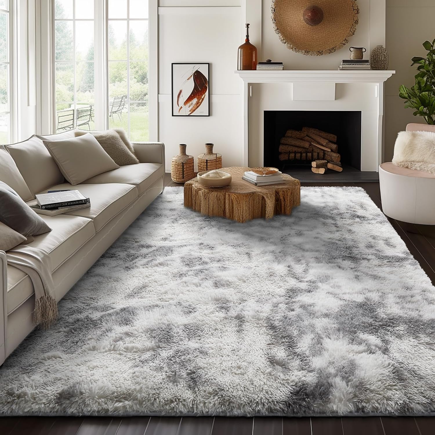 Ophanie Area Rugs 9x12 Living Room, Large Grey Bedroom Carpet, Big Shag Indoor Thick Soft Nursery Rug, Gray Fluffy Carpets for Boy and Girls Room Dorm Home Decor Aesthetic