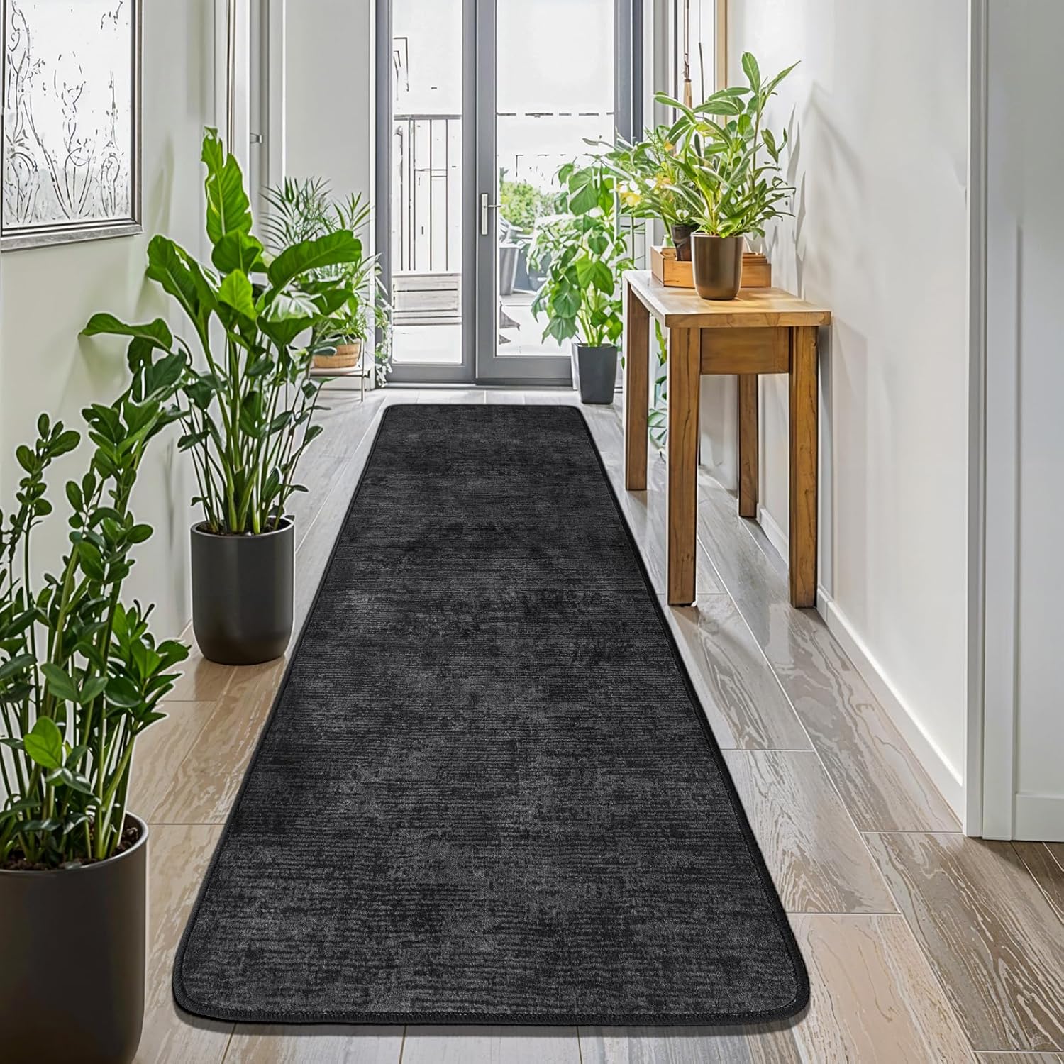 LIANLAM Washable Rug 8x10 Area Rugs for Living Room - Stain Resistant Non-Slip Backing Boho Rug for Bedroom,Durable & Ultra-Thin Vintage Large Area Rug(8x10,Black)