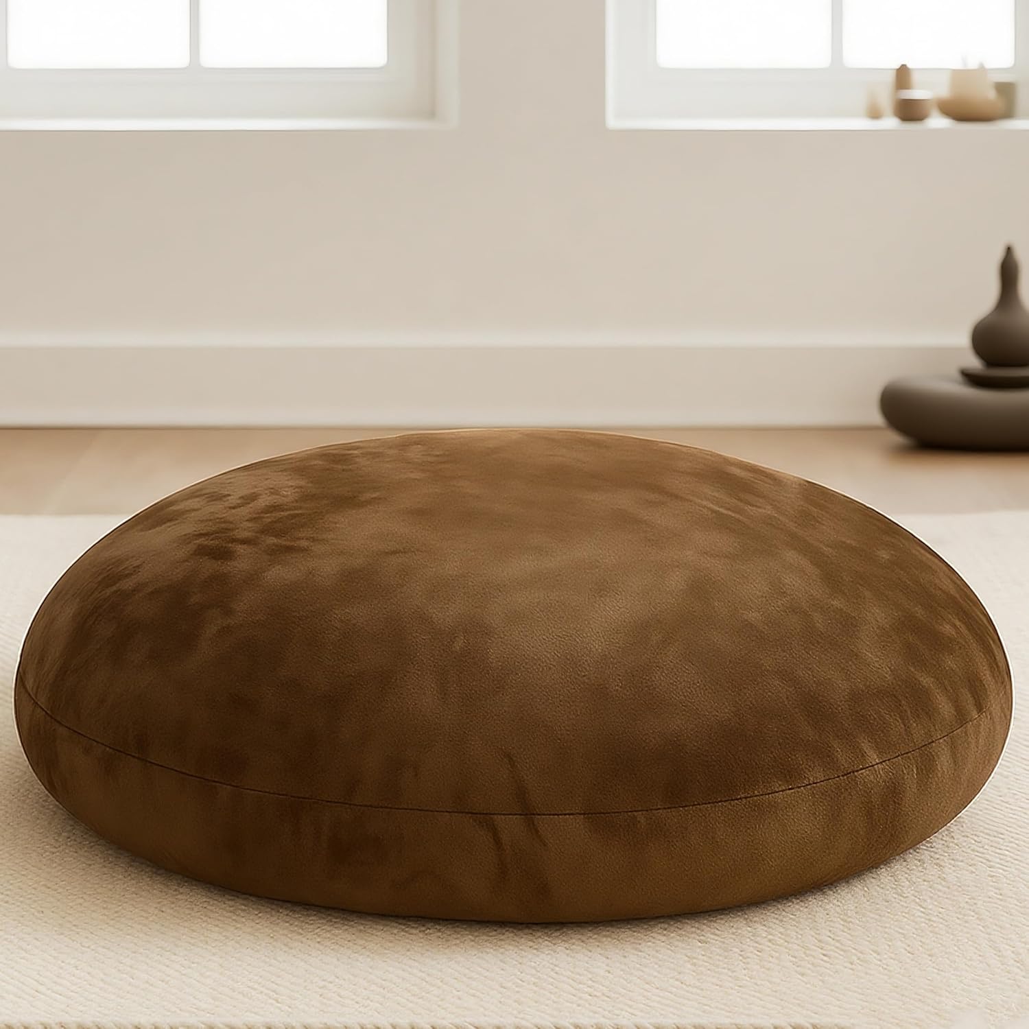 Codi Large Meditation Cushions – Round Floor Pillows for Adults with Removable Washable Cover, Soft and Supportive Floor Cushion for Yoga, Seating and Dog Bed, 32 inch - Grey