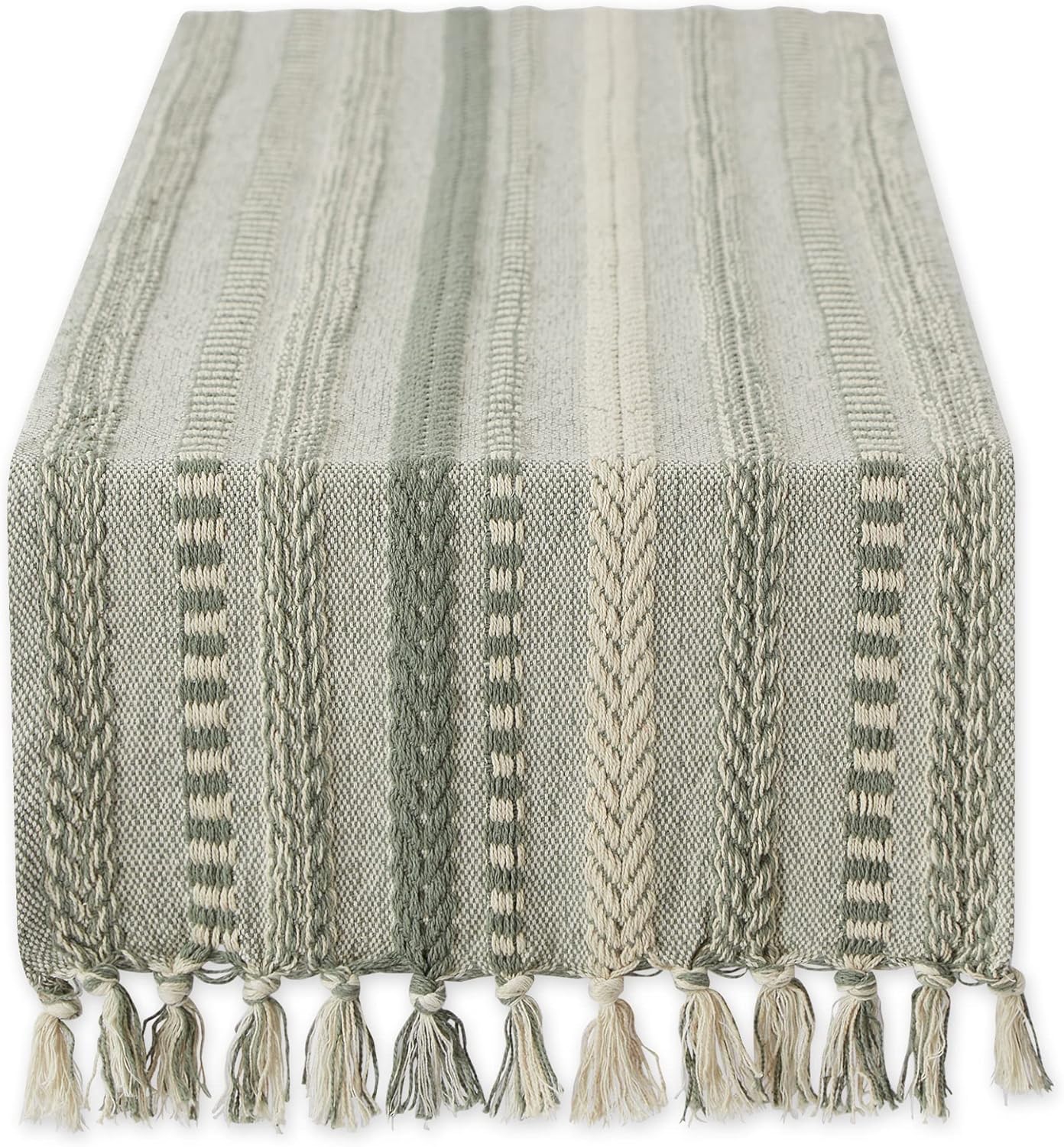 DII Farmhouse Braided Stripe Table Runner Collection, 15x108 (15x113, Fringe Included), French Blue