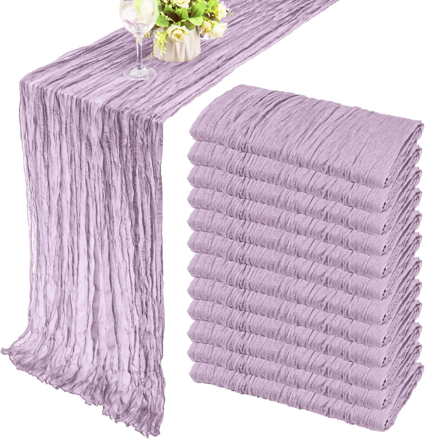 12 Pack 10Ft Cheesecloth Table Runner 35x120 Inch Boho Gauze Table Runner Cheese Cloth Long Romantic Table Runners for Wedding Bridal Shower Birthday Party Table Decor (Dusty Sage Green)