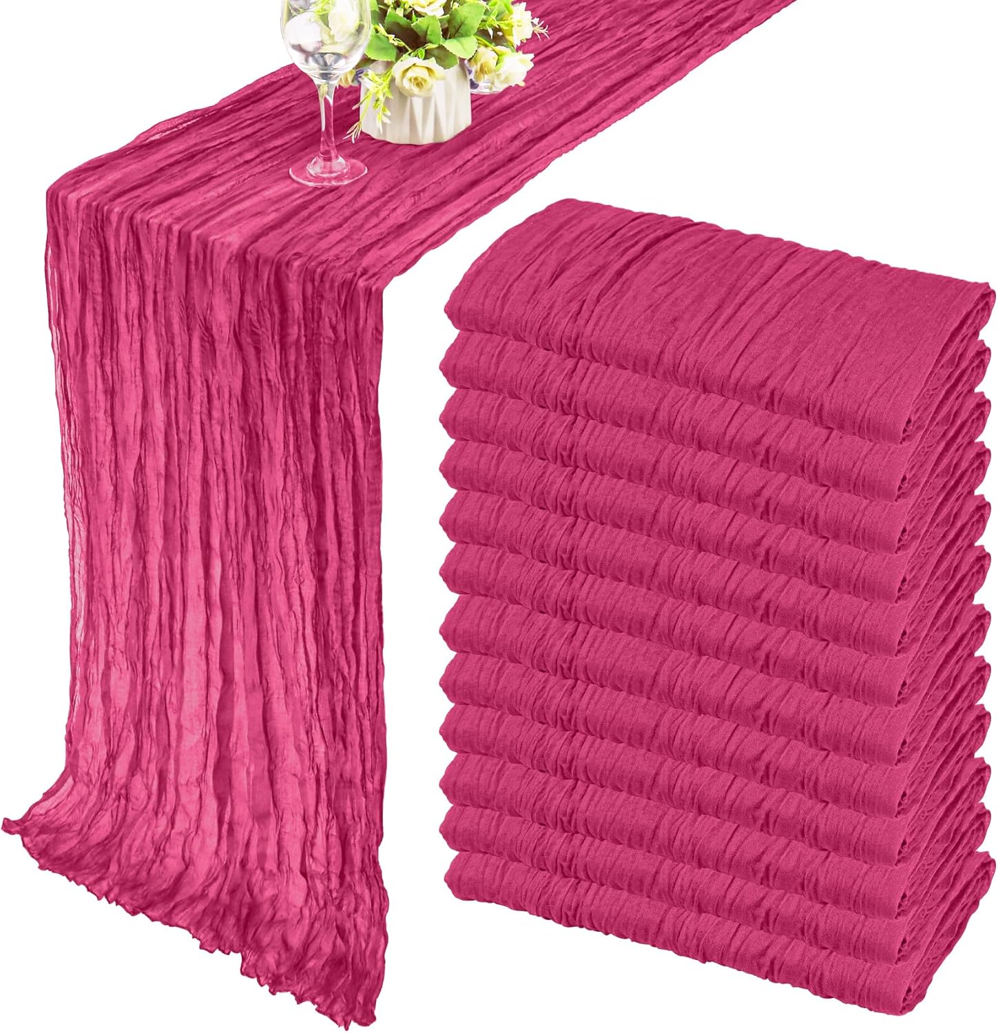 12 Pack 10Ft Cheesecloth Table Runner 35x120 Inch Boho Gauze Table Runner Cheese Cloth Long Romantic Table Runners for Wedding Bridal Shower Birthday Party Table Decor (Dusty Sage Green)