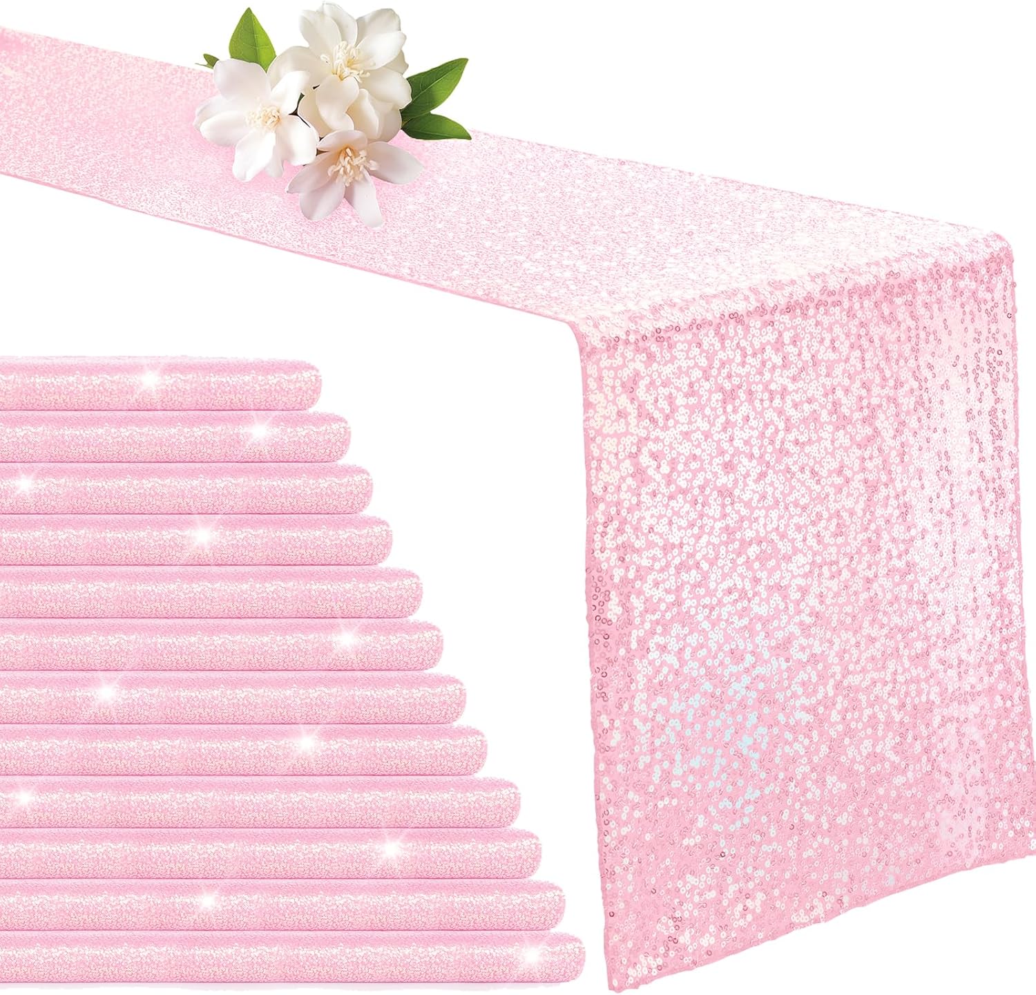 Aormenzy 12 Pack Silver Sequin Table Runner 12" x 72", Glitter Sparkle Sequin Runners for Birthday Party Wedding Banquet & Baby Shower, Party Table Decorations Supplies