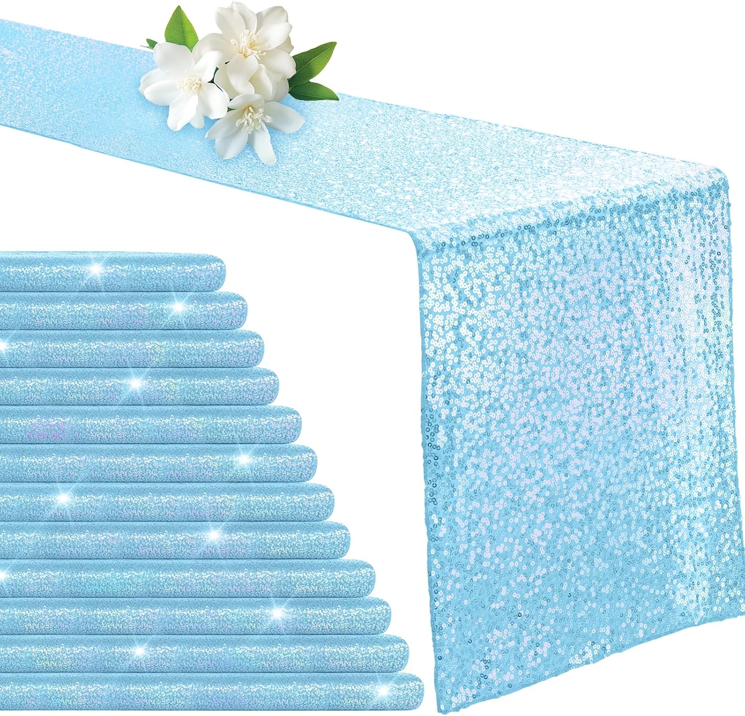 Aormenzy 12 Pack Silver Sequin Table Runner 12" x 72", Glitter Sparkle Sequin Runners for Birthday Party Wedding Banquet & Baby Shower, Party Table Decorations Supplies