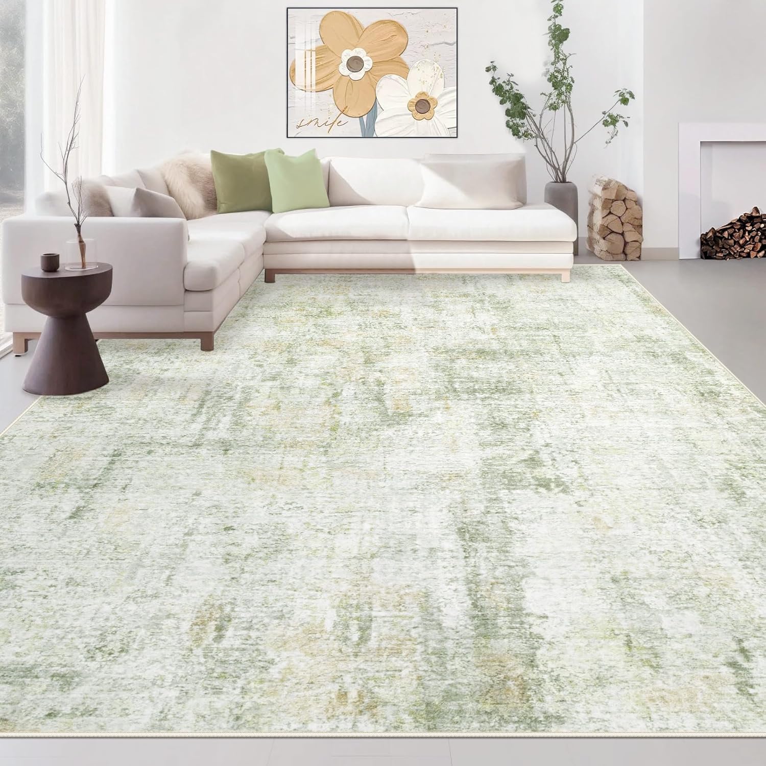 Area Rugs 8x10 Living Room: Washable Rug Modern Abstract Large Rugs Soft Non Slip Neutral Rug Stain Resistant Indoor Carpet for Bedroom Kitchen Dining Room Table Nursery Home Office Rugs(Beige,8'x10')