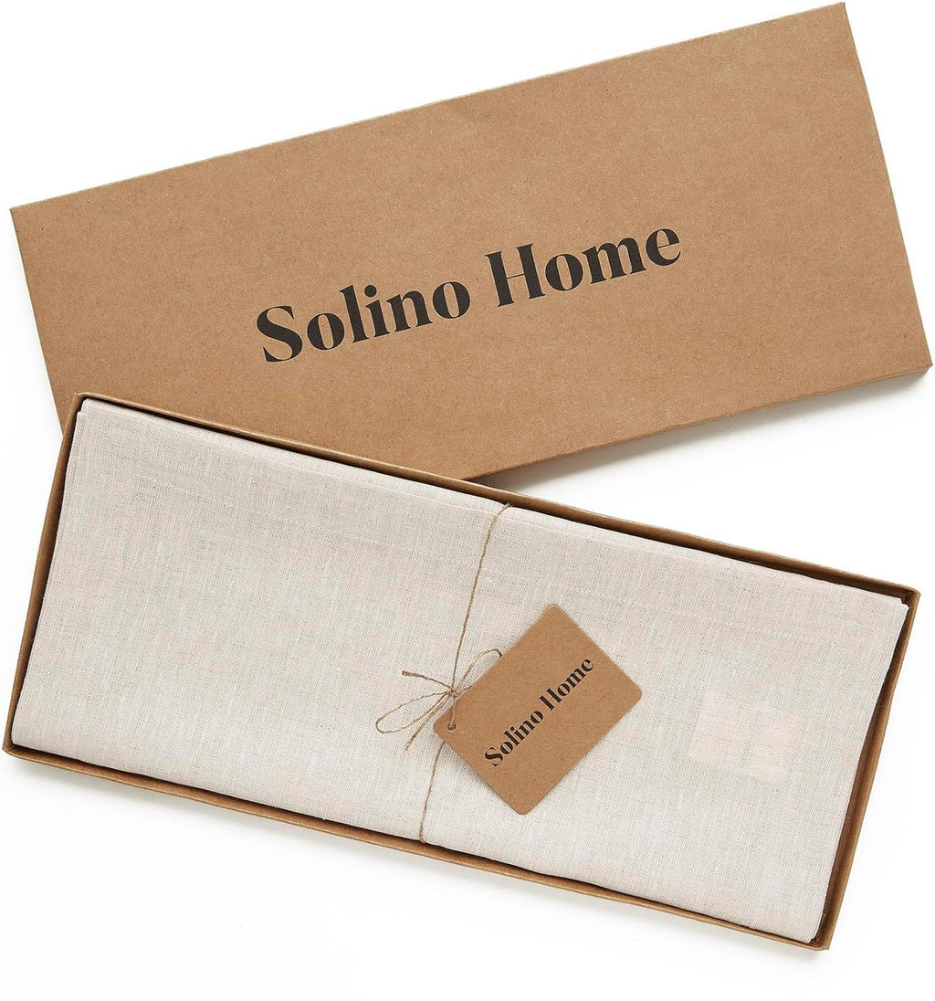 Solino Home Linen Table Runner 90 Inches Long - Athena, 100% Pure Linen Light Natural Table Runner 14 x 90 Inch for Dining, Spring, Easter