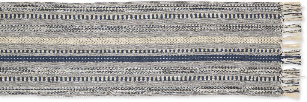 DII Farmhouse Braided Stripe Table Runner Collection, 15x108 (15x113, Fringe Included), French Blue