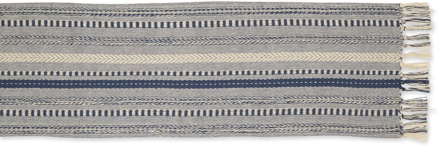 DII Farmhouse Braided Stripe Table Runner Collection, 15x108 (15x113, Fringe Included), French Blue