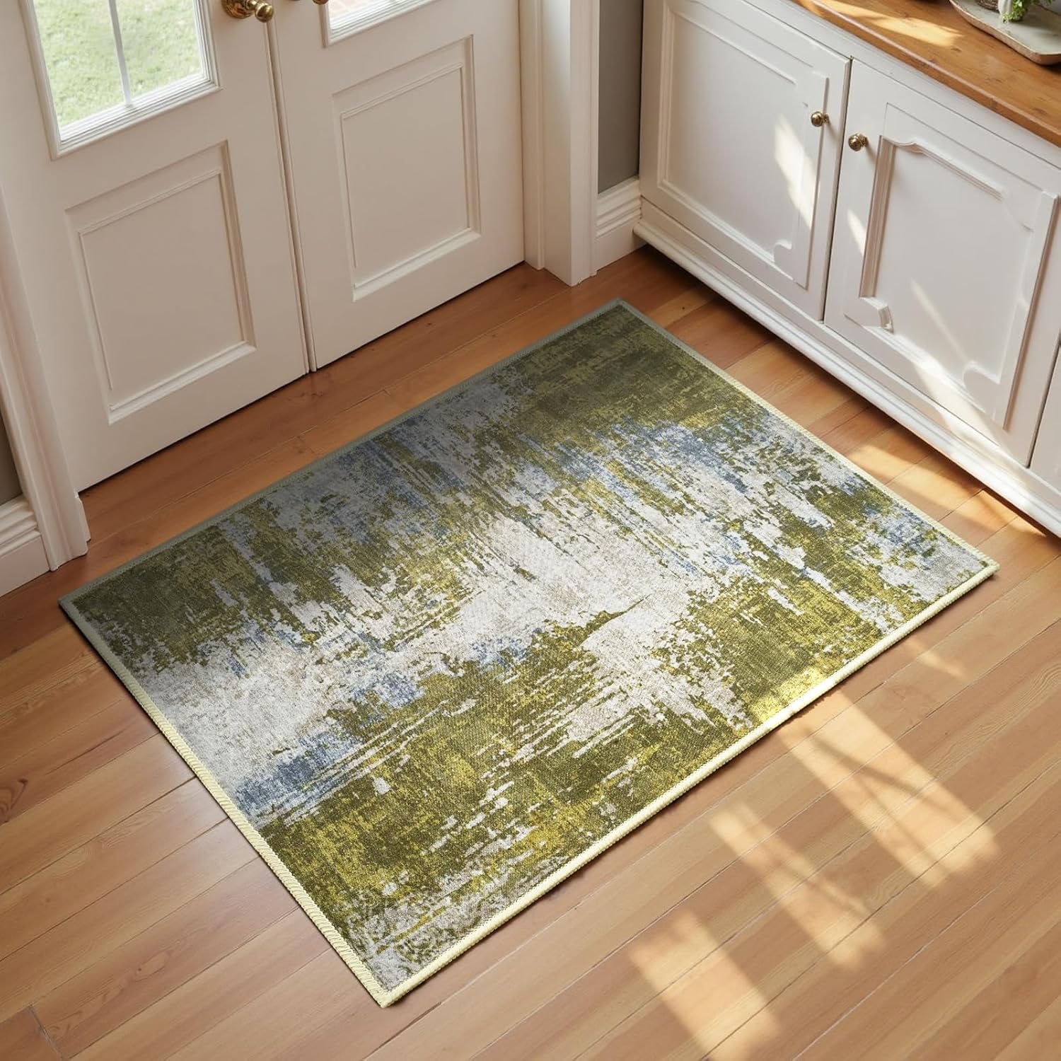 Living Room Rug 8x10 Gray Area Rugs Machine Washable Abstract Boho Large Rug Non-Slip Non-Shedding Faux Wool Indoor Vintage Carpet for Bedroom, Classroom, Dining Room, Kids Playroom