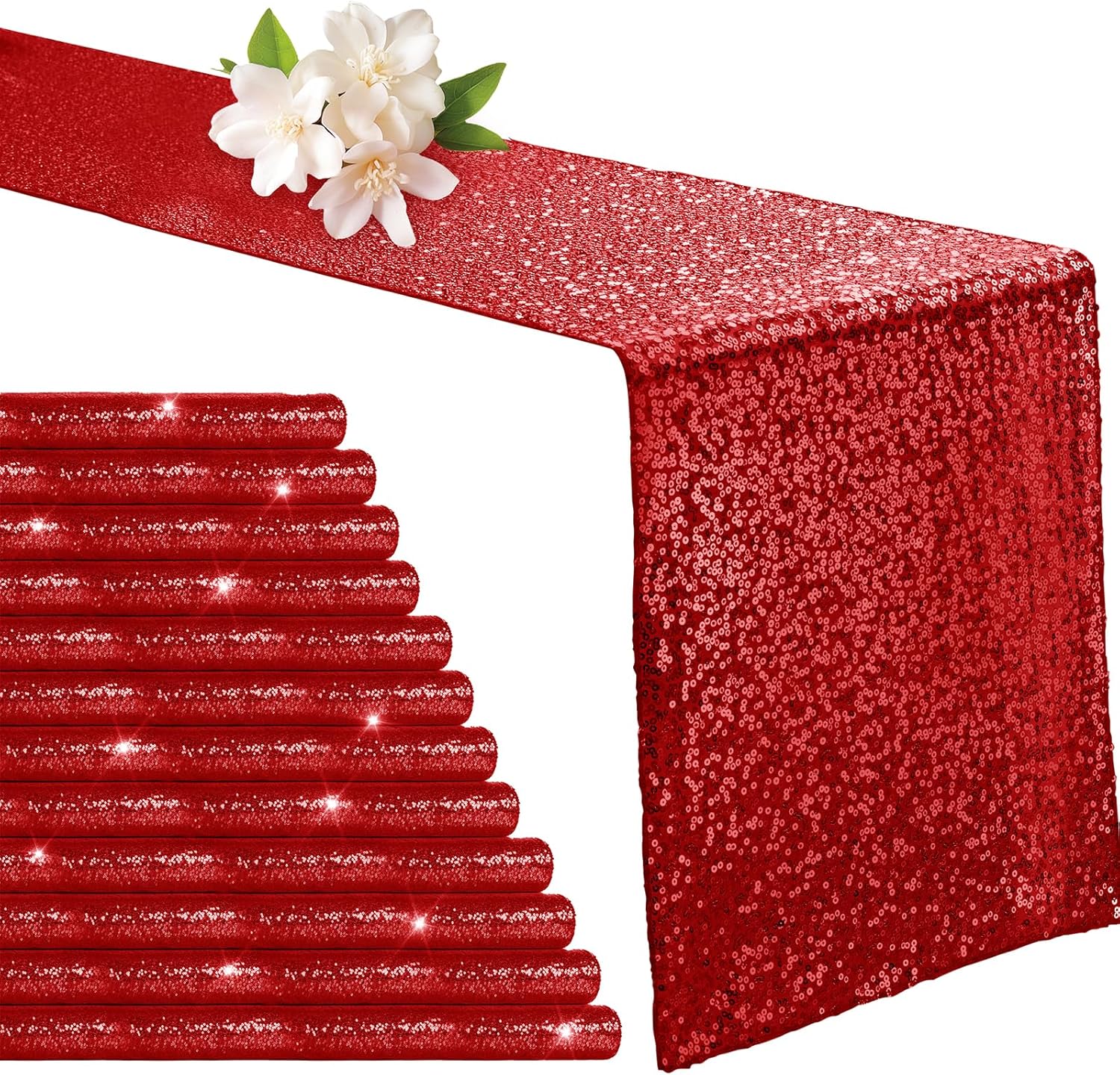 Aormenzy 12 Pack Silver Sequin Table Runner 12" x 72", Glitter Sparkle Sequin Runners for Birthday Party Wedding Banquet & Baby Shower, Party Table Decorations Supplies