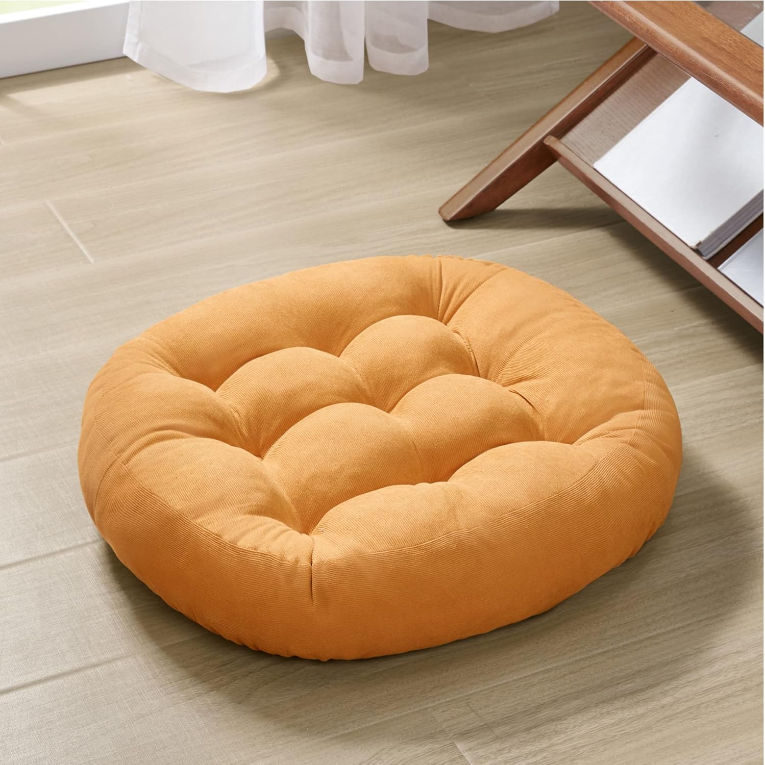 Meditation Floor Pillow Set of 2, Round Large Pillows Seating for Adults, Tufted Corduroy Cushion for Living Room Tatami, Beige 22 Inch