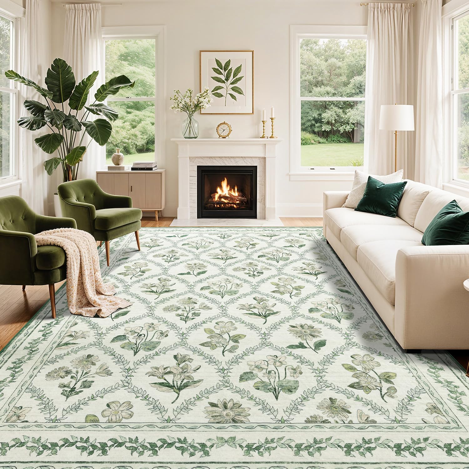 LIANLAM Washable Rug 8x10 Area Rugs for Living Room - Stain Resistant Non-Slip Backing Boho Rug for Bedroom,Durable & Ultra-Thin Vintage Large Area Rug(8x10,Black)