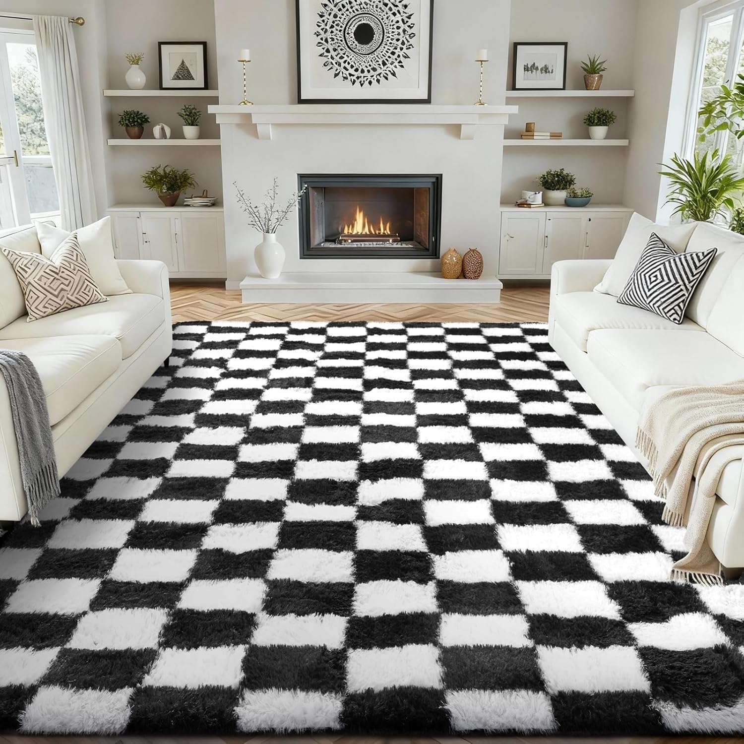 Ophanie Area Rugs 9x12 Living Room, Large Grey Bedroom Carpet, Big Shag Indoor Thick Soft Nursery Rug, Gray Fluffy Carpets for Boy and Girls Room Dorm Home Decor Aesthetic