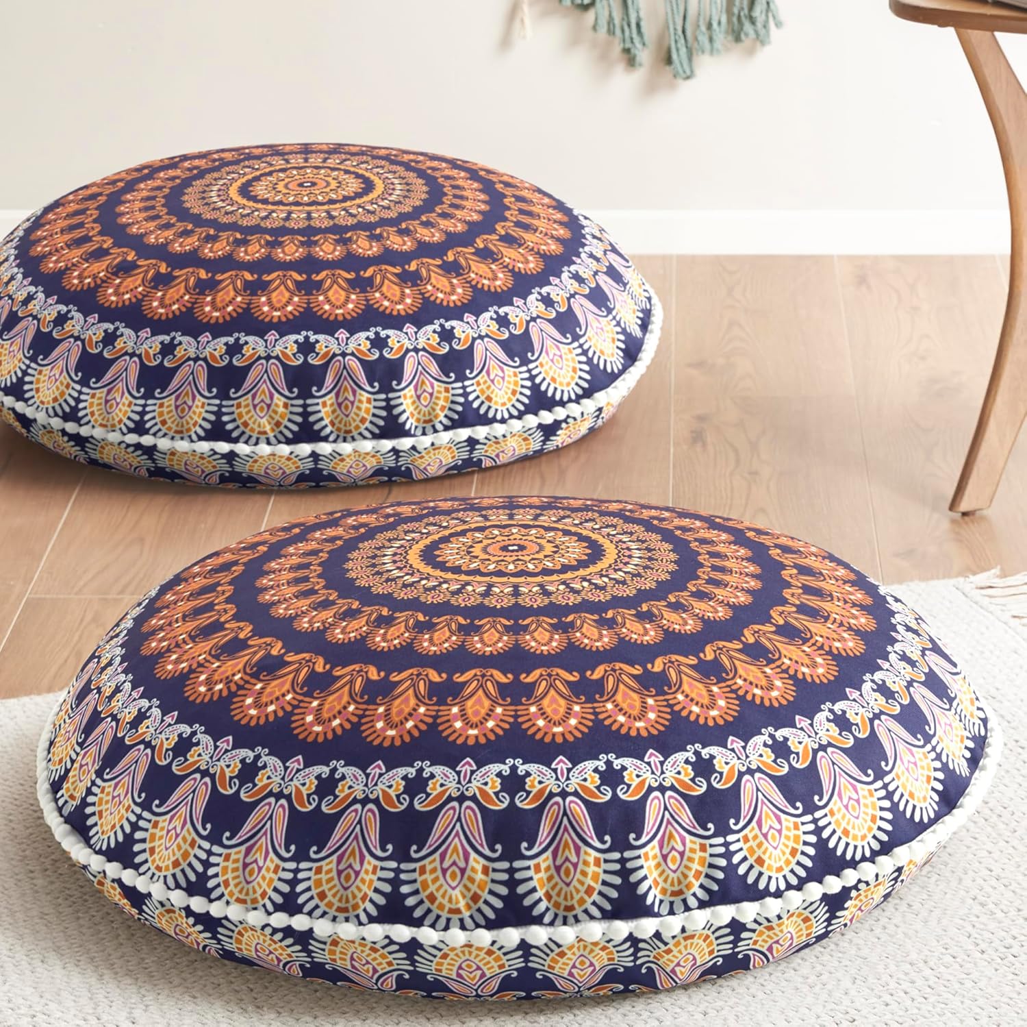 Codi Meditation Floor Pillow Set of 2, Round Large Pillows Seating for Adults, Bohemian Mandala Circle Cushion for Outdoor Fireplace Yoga Living Room, 32 Inch, Memory Foam Added, Purple Orchid New