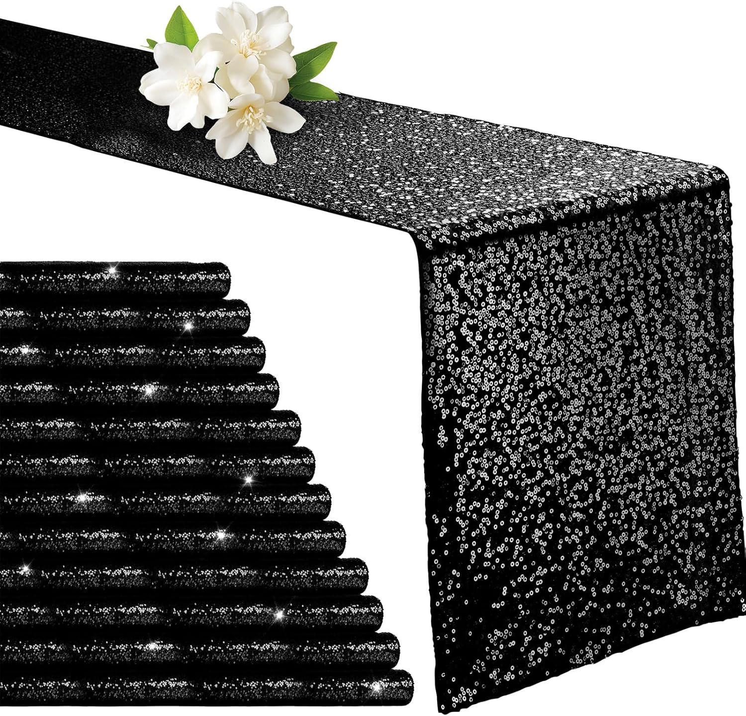 Aormenzy 12 Pack Silver Sequin Table Runner 12" x 72", Glitter Sparkle Sequin Runners for Birthday Party Wedding Banquet & Baby Shower, Party Table Decorations Supplies