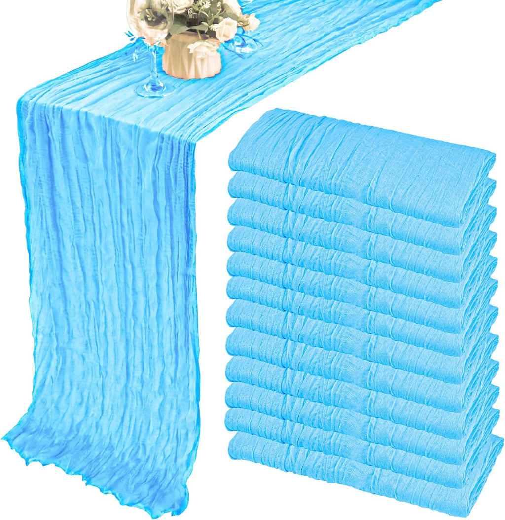 12 Pack 10Ft Cheesecloth Table Runner 35x120 Inch Boho Gauze Table Runner Cheese Cloth Long Romantic Table Runners for Wedding Bridal Shower Birthday Party Table Decor (Dusty Sage Green)