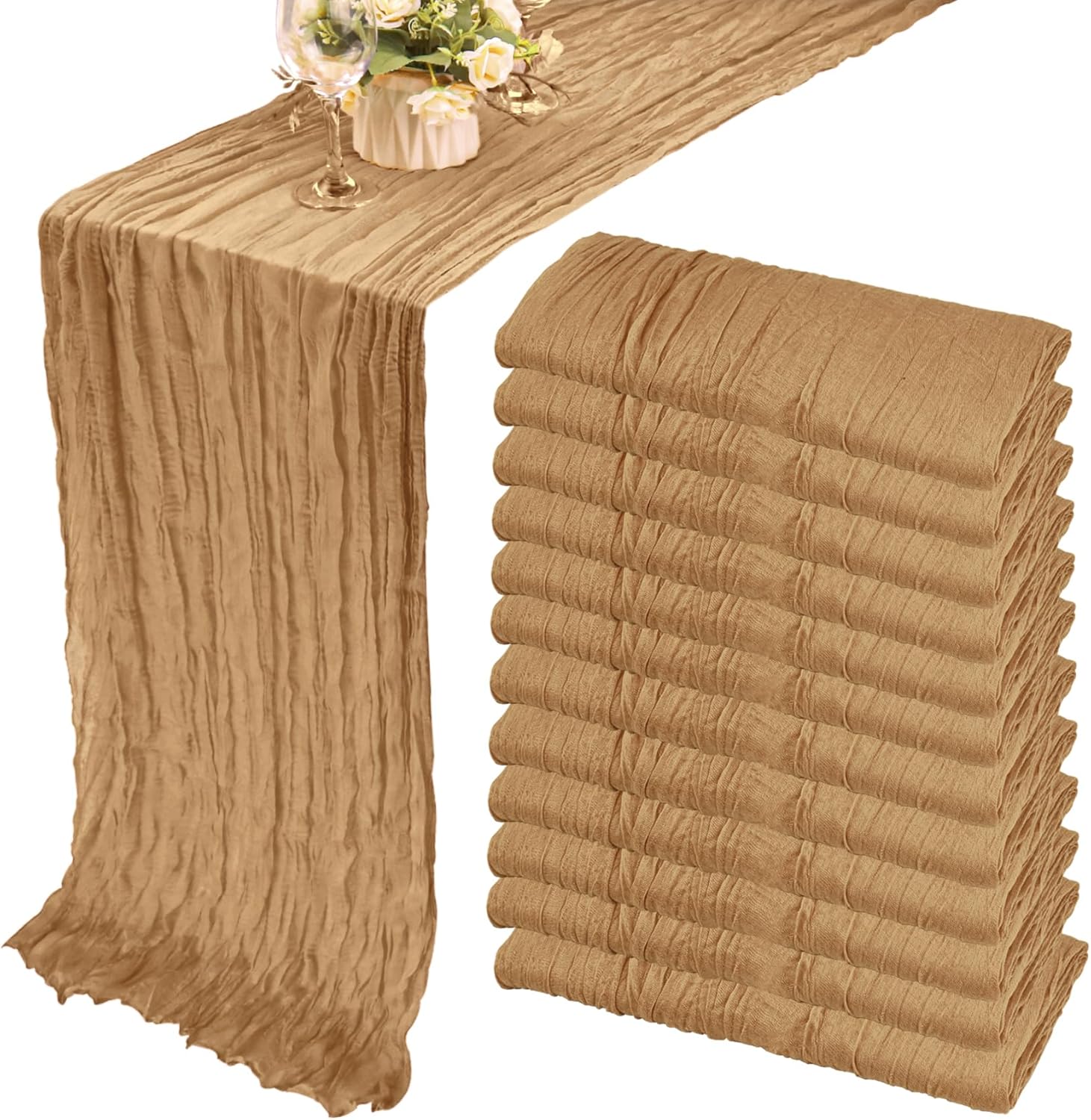 12 Pack 10Ft Cheesecloth Table Runner 35x120 Inch Boho Gauze Table Runner Cheese Cloth Long Romantic Table Runners for Wedding Bridal Shower Birthday Party Table Decor (Dusty Sage Green)