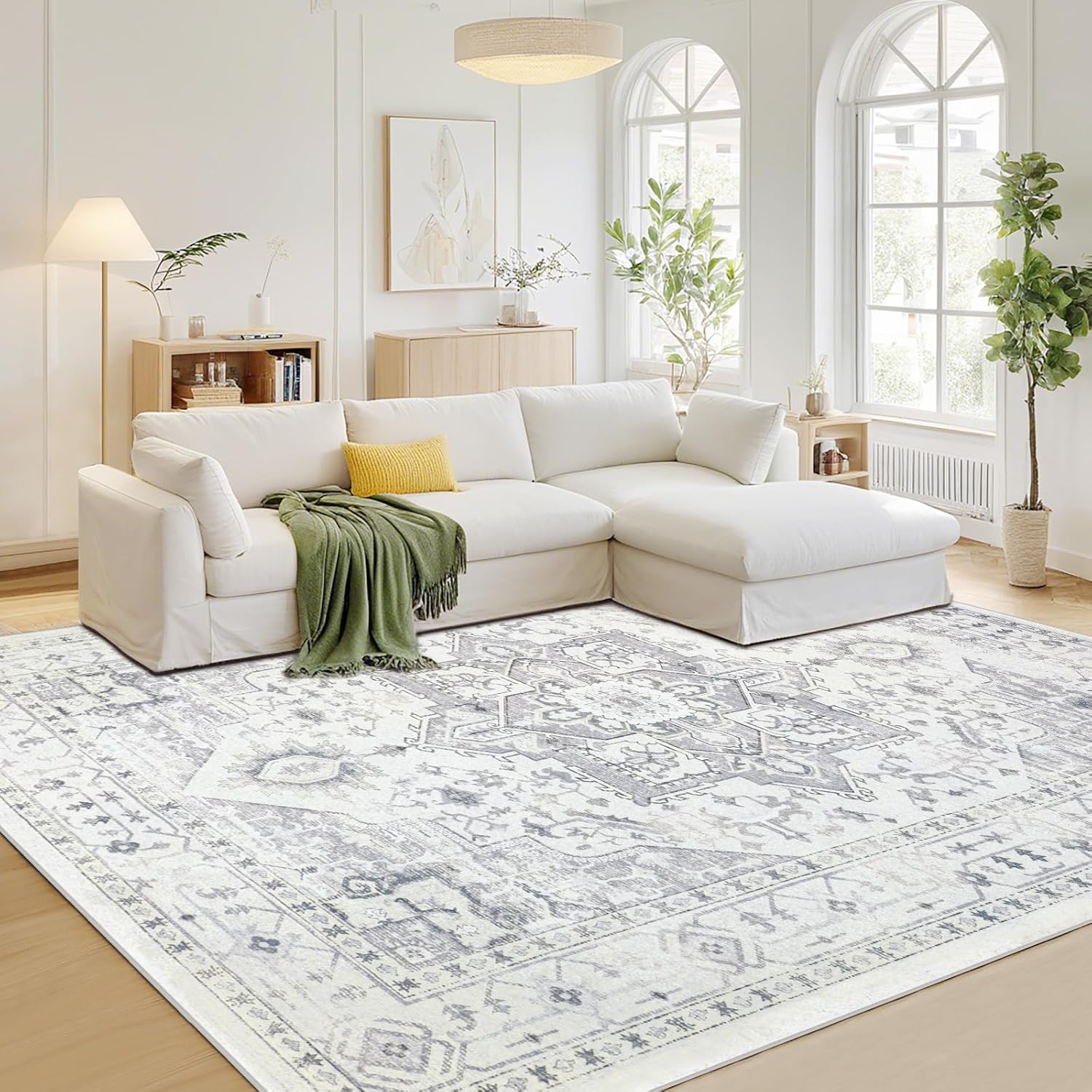 Srugn Washable Rugs 8x10 Area Rugs for Living Room,Ultra Soft Faux Wool Retro Rugs for Bedroom,Dining Room,Non Slip&Non-Shedding Low Pile Vintage Print Rug Indoor Large Carpets for Home Office Decor
