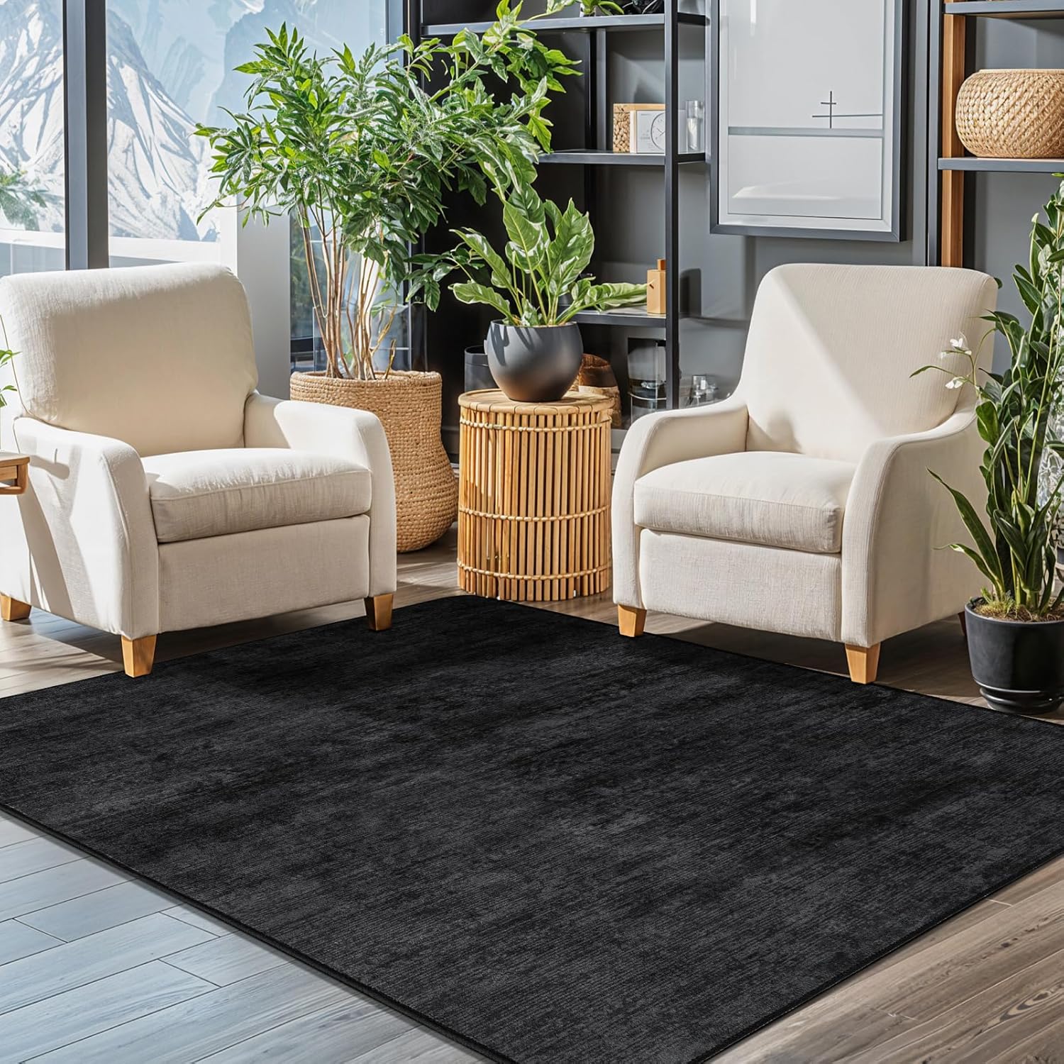 LIANLAM Washable Rug 8x10 Area Rugs for Living Room - Stain Resistant Non-Slip Backing Boho Rug for Bedroom,Durable & Ultra-Thin Vintage Large Area Rug(8x10,Black)