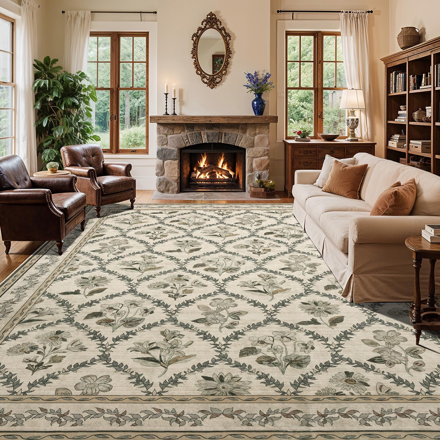 LIANLAM Washable Rug 8x10 Area Rugs for Living Room - Stain Resistant Non-Slip Backing Boho Rug for Bedroom,Durable & Ultra-Thin Vintage Large Area Rug(8x10,Black)