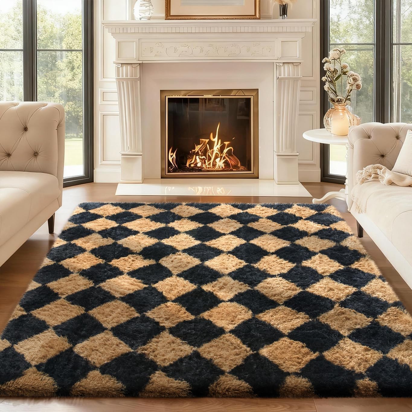 Ophanie Area Rugs 9x12 Living Room, Large Grey Bedroom Carpet, Big Shag Indoor Thick Soft Nursery Rug, Gray Fluffy Carpets for Boy and Girls Room Dorm Home Decor Aesthetic