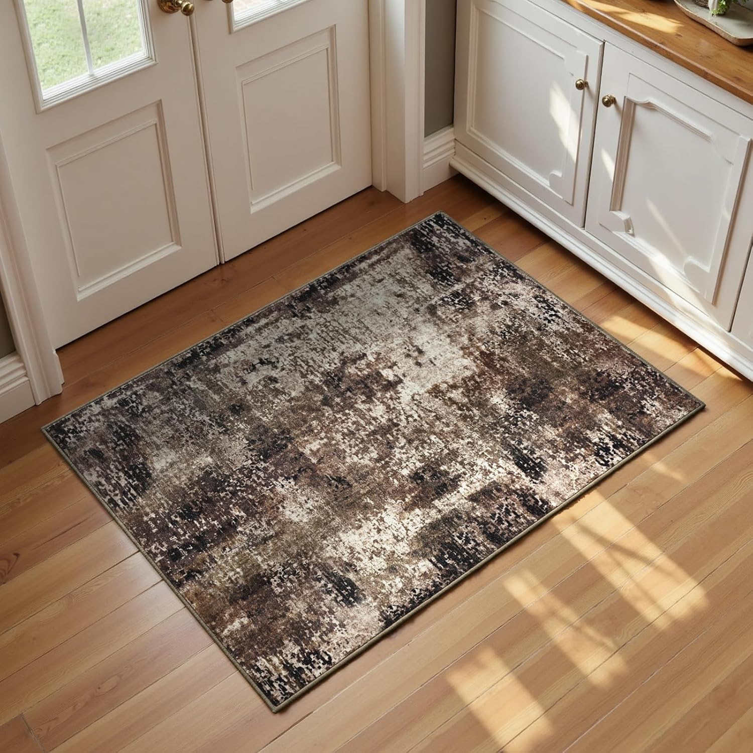 Living Room Rug 8x10 Gray Area Rugs Machine Washable Abstract Boho Large Rug Non-Slip Non-Shedding Faux Wool Indoor Vintage Carpet for Bedroom, Classroom, Dining Room, Kids Playroom