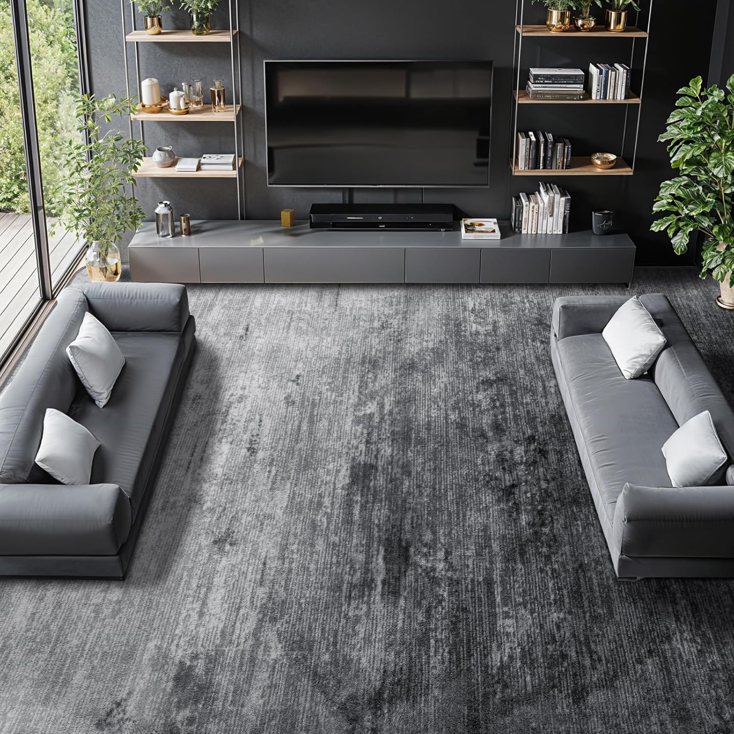 LIANLAM Washable Rug 8x10 Area Rugs for Living Room - Stain Resistant Non-Slip Backing Boho Rug for Bedroom,Durable & Ultra-Thin Vintage Large Area Rug(8x10,Black)