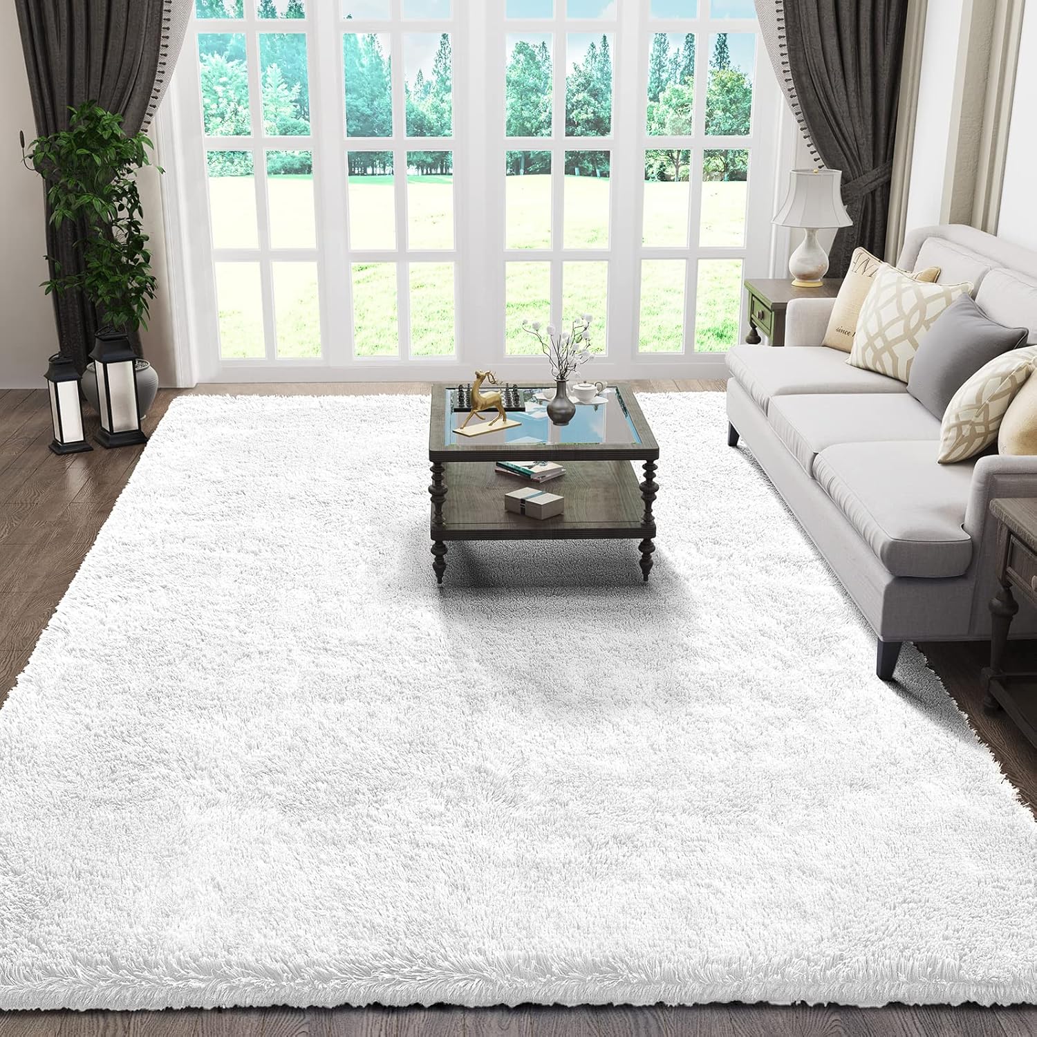 Ophanie Area Rugs 9x12 Living Room, Large Grey Bedroom Carpet, Big Shag Indoor Thick Soft Nursery Rug, Gray Fluffy Carpets for Boy and Girls Room Dorm Home Decor Aesthetic