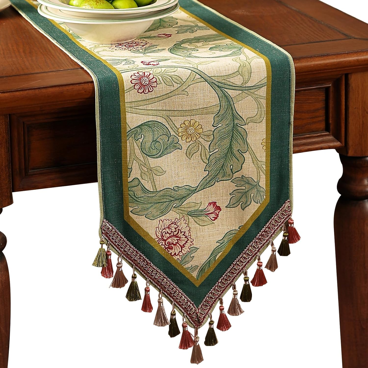 patdrea Designer Blue Cottage Rustic Floral Patterned Linen Table Runner 102 Inch Long,Wrinkle Resistant Table Mat,Decoration for Kitchen Dining and Coffee Tables Banquet Christmas ,12"x102"