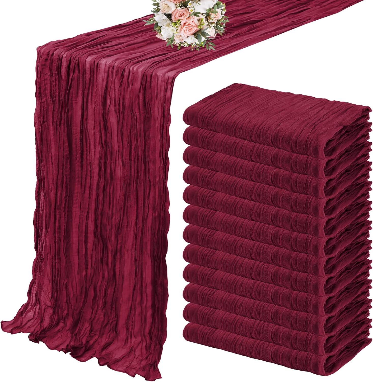 12 Pack Cheesecloth Table Runner 35 x 120 inch Long Boho Cheese Cloth Gauze Table Runners Semi Sheer Table Runner for Wedding Decor, Bridal Shower, Birthday Party (Light Pink)