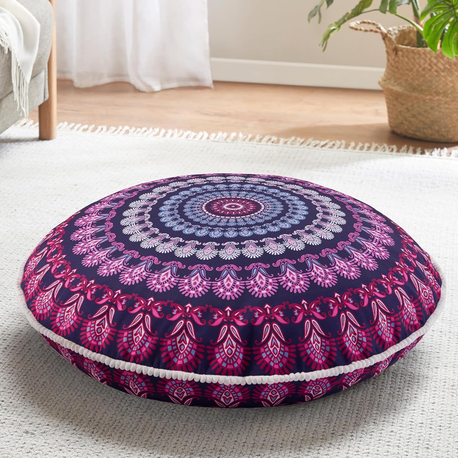 Codi Meditation Floor Pillow Set of 2, Round Large Pillows Seating for Adults, Bohemian Mandala Circle Cushion for Outdoor Fireplace Yoga Living Room, 32 Inch, Memory Foam Added, Purple Orchid New