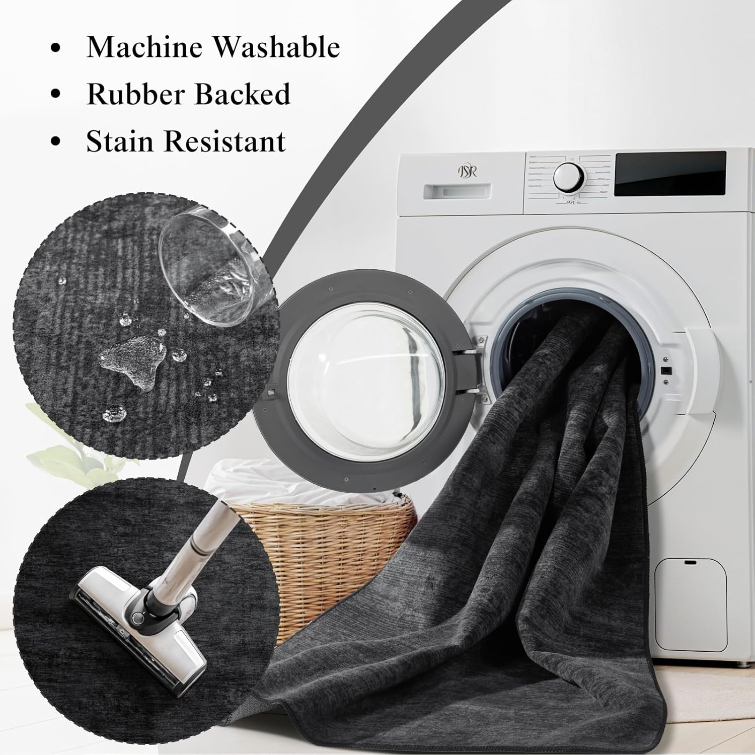 LIANLAM Washable Rug 8x10 Area Rugs for Living Room - Stain Resistant Non-Slip Backing Boho Rug for Bedroom,Durable & Ultra-Thin Vintage Large Area Rug(8x10,Black)