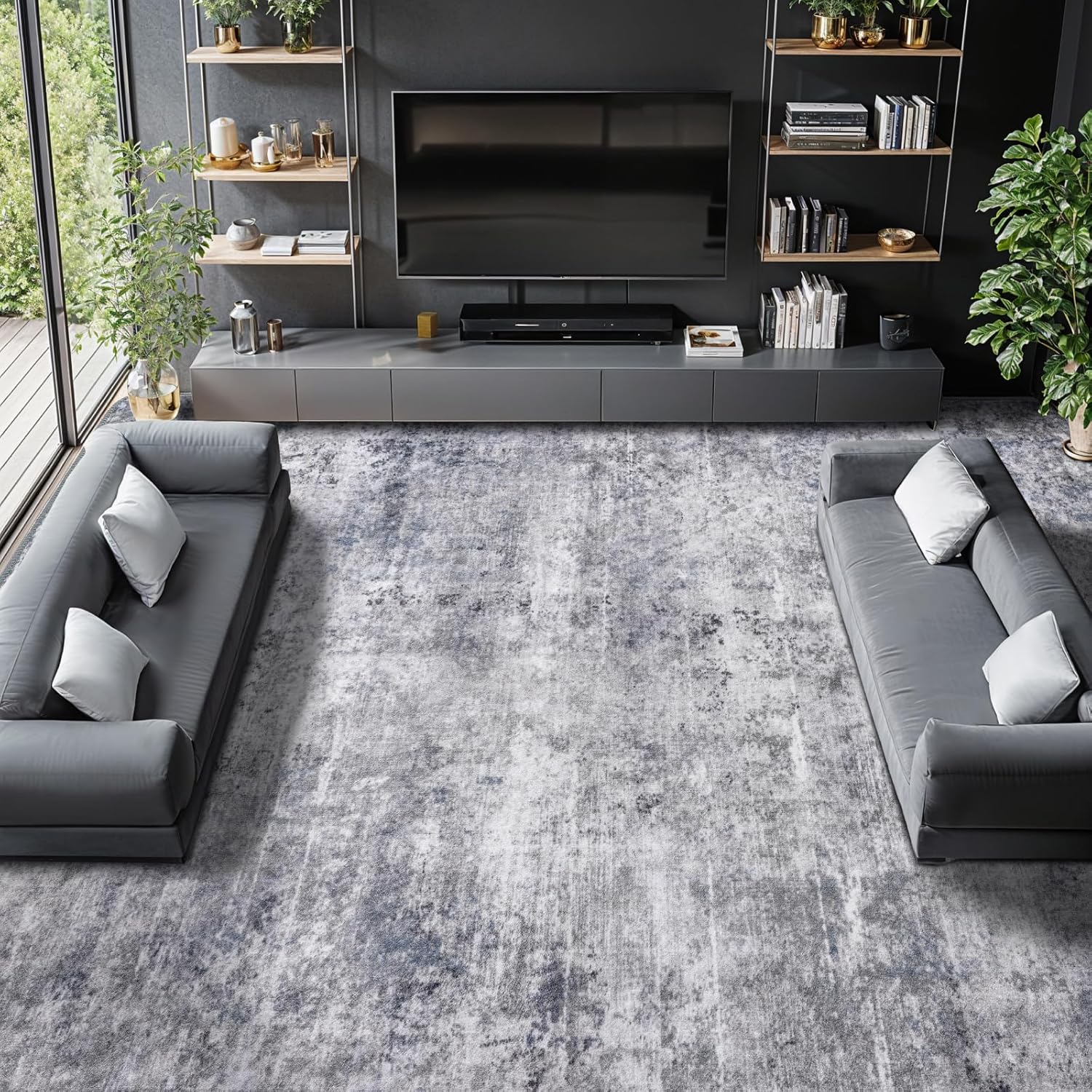 LIANLAM Washable Rug 8x10 Area Rugs for Living Room - Stain Resistant Non-Slip Backing Boho Rug for Bedroom,Durable & Ultra-Thin Vintage Large Area Rug(8x10,Black)