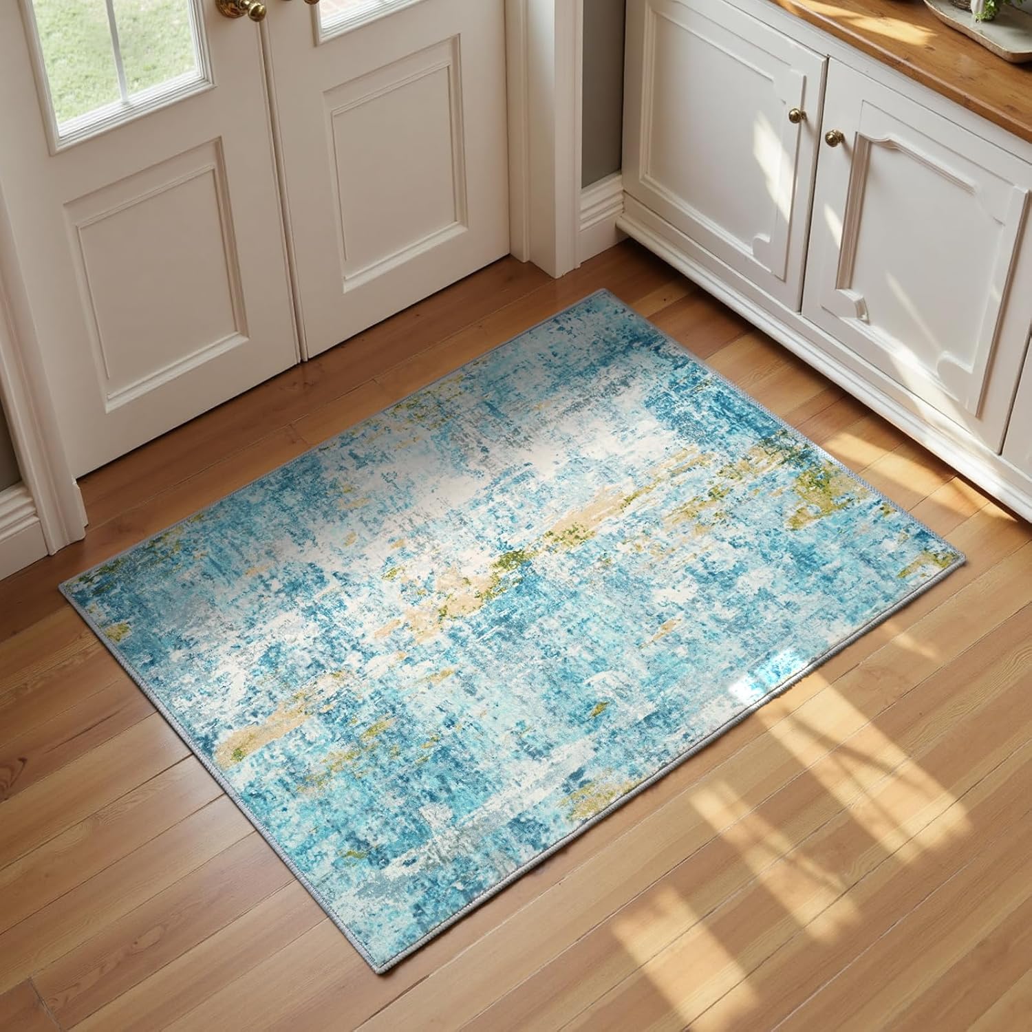 Living Room Rug 8x10 Gray Area Rugs Machine Washable Abstract Boho Large Rug Non-Slip Non-Shedding Faux Wool Indoor Vintage Carpet for Bedroom, Classroom, Dining Room, Kids Playroom