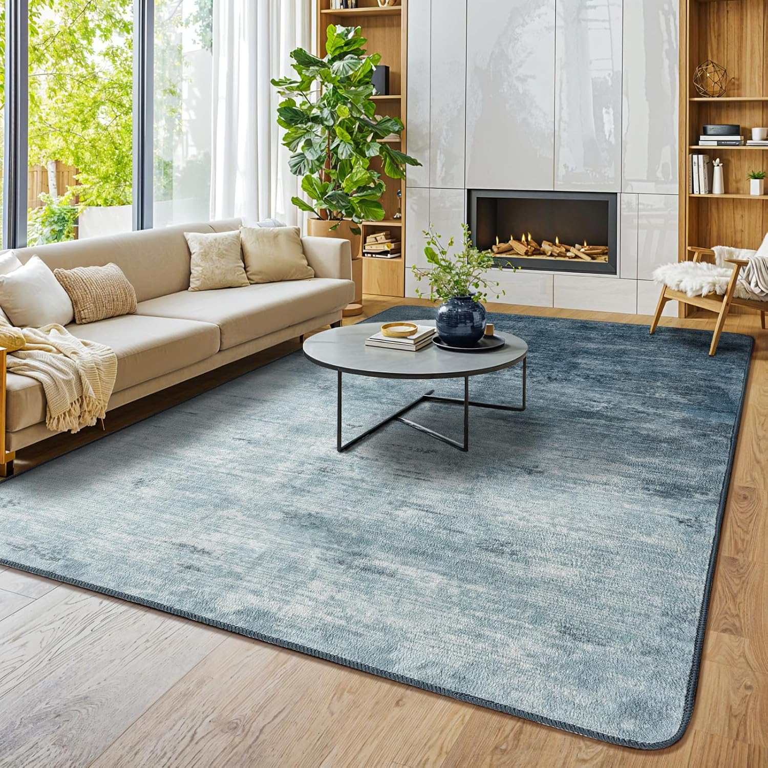 LIANLAM Washable Rug 8x10 Area Rugs for Living Room - Stain Resistant Non-Slip Backing Boho Rug for Bedroom,Durable & Ultra-Thin Vintage Large Area Rug(8x10,Black)